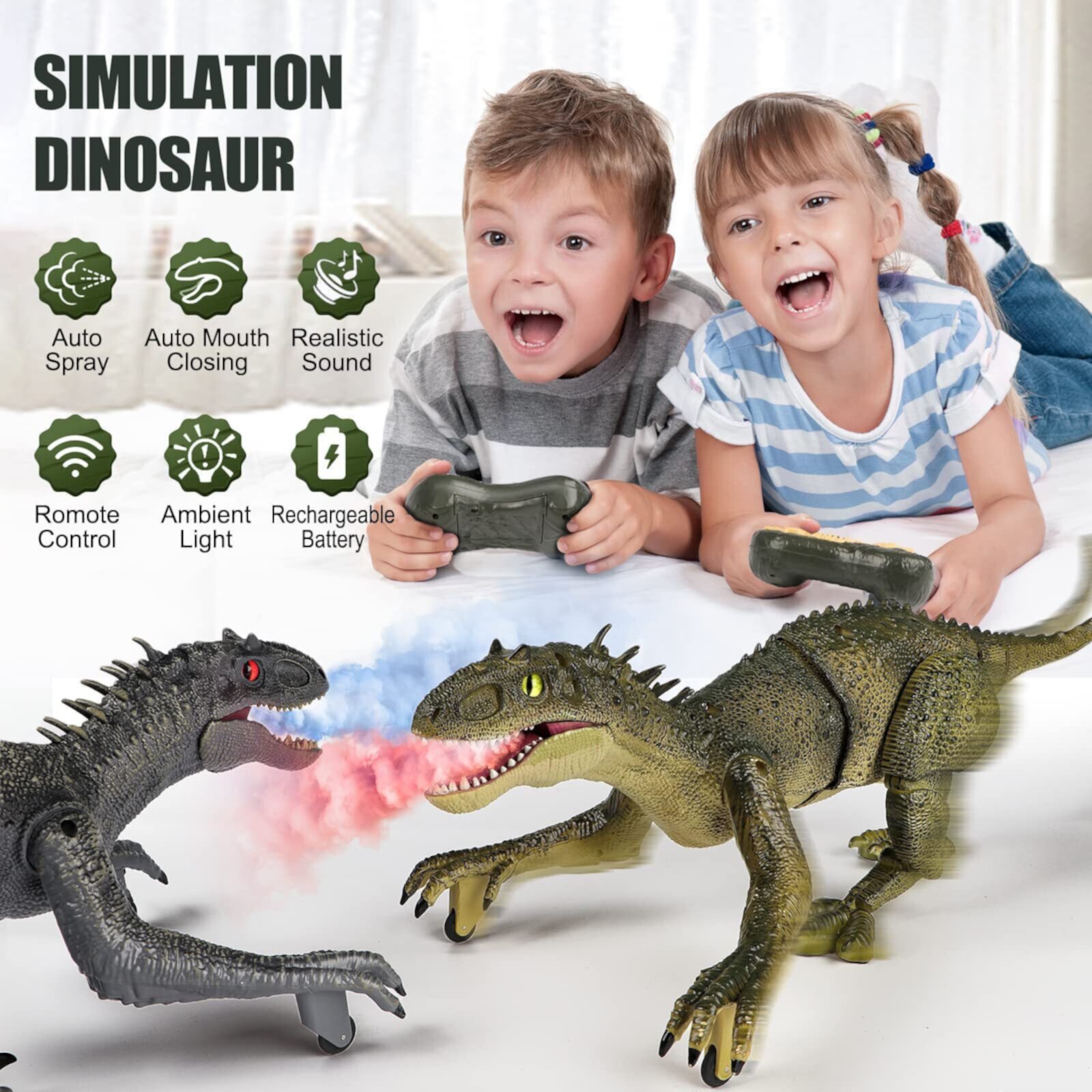 Beefunni Remote Control Dinosaur Toy, Tyrannosaurus Robot Walking RC Dinosaur with Light and Roaring Sounds, Birthday Gift for Boys Girls 3+ Years Old Beefunni