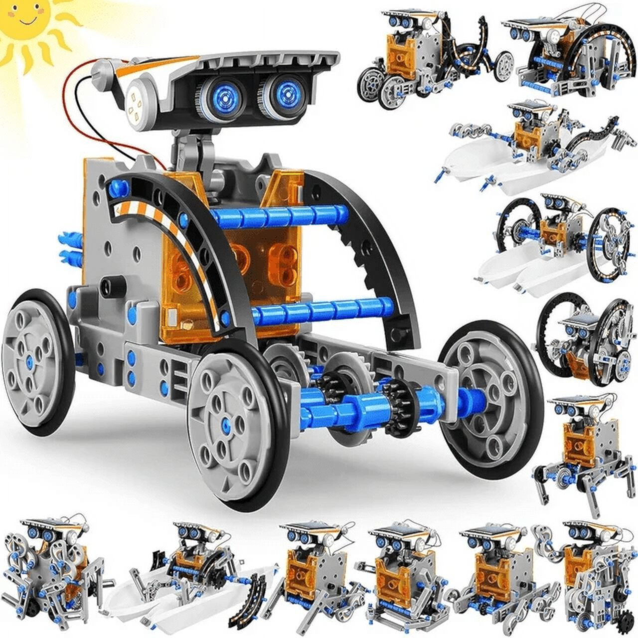 Beefunni STEM Toys Solar-Powered Transforming Robot Toy - 12-in-1 Construction Set for Kids Beefunni