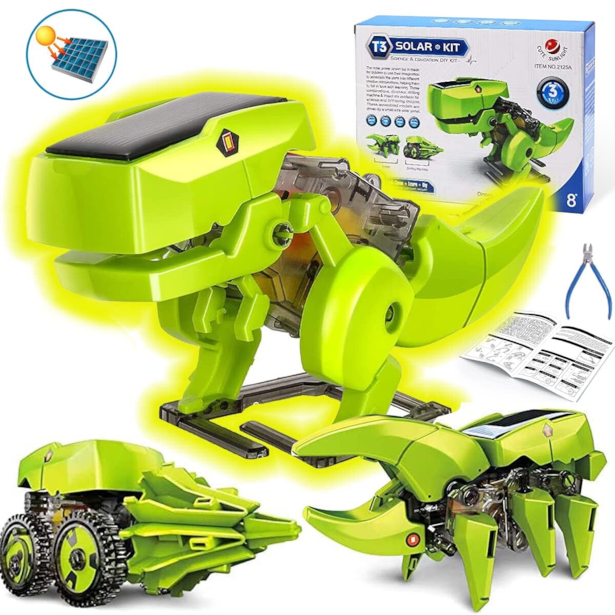 Beefunni STEM Solar Robot Toys for Kids,3 in 1 DIY Building Dinosaurs Toys Educational Science Kits Gift for 8-12 Year Old Boys Girls Beefunni