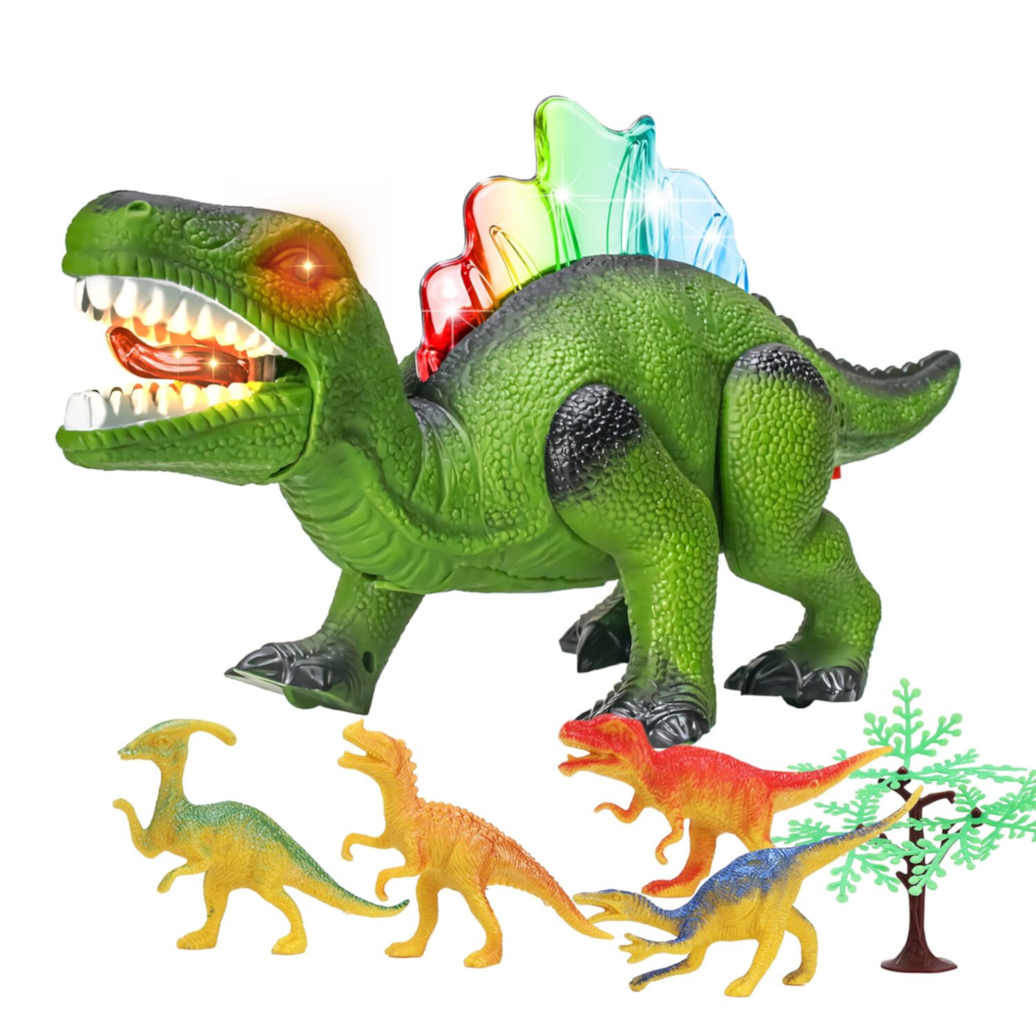 Light-up Walking Dinosaur Toy for Kids, 12 inches Electronic Dinosaur with Roaring Sound and Dinosaur Figures, Gift for Boys & Girls 3 4 5 6 7 Years - Green Zacro