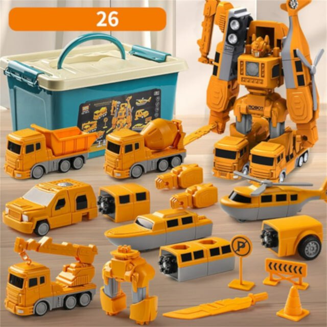 RRCSS Magnetic Transform Engineering Car Assembled Toys Transforming Robot Toys Set For Boys 6 In 1 Magnetic Construction Trucks Transform Robot Play Vehicles RRSCC