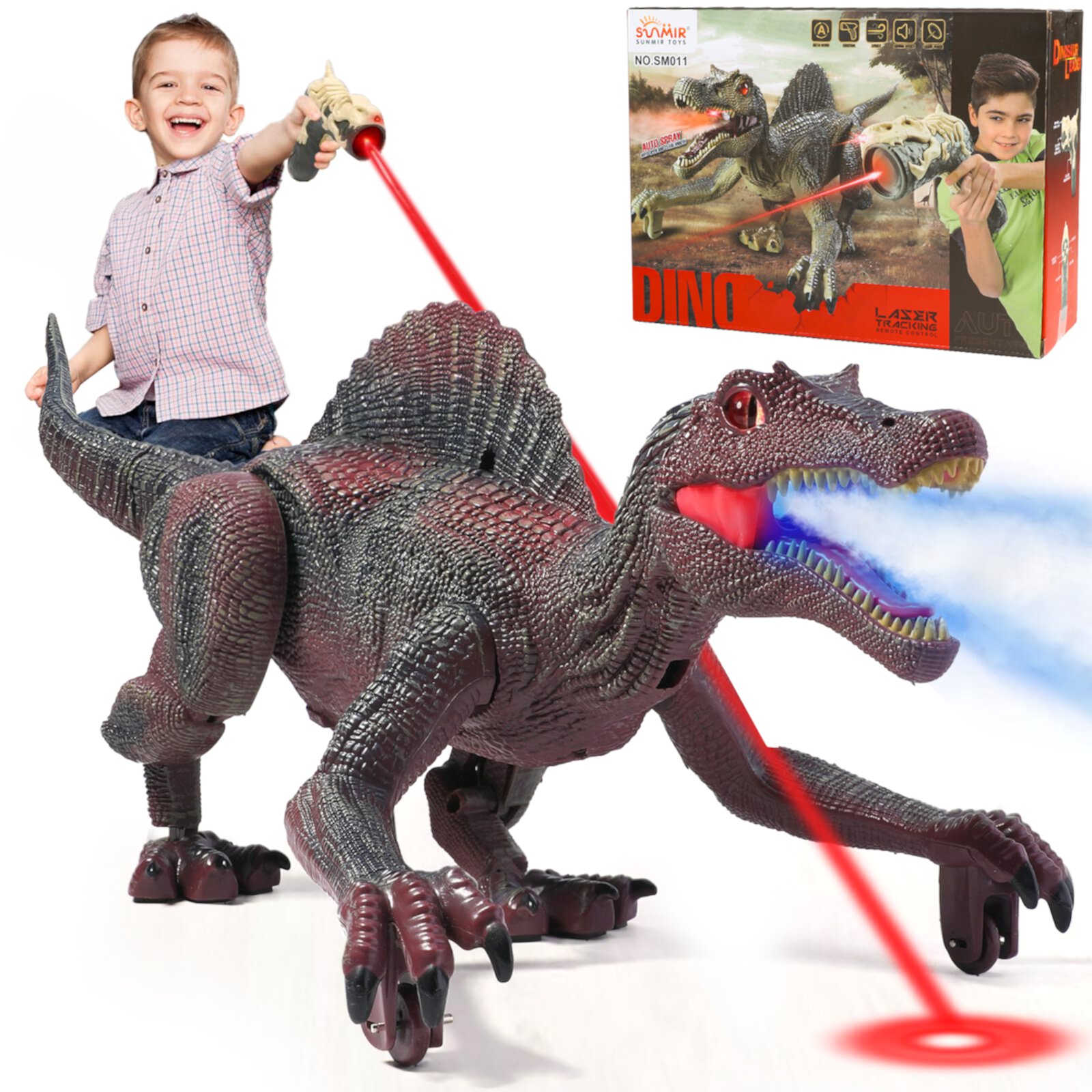 HopeRock Remote Control Dinosaur Toys for Boys 3-6 Years, Electronic RC Spinosaurus Robot Dinosaurs with Spray & Light & Roar, Realistic Walking T-Rex Toys Christmas Gifts for Boys and Girls 6-12 HopeRock