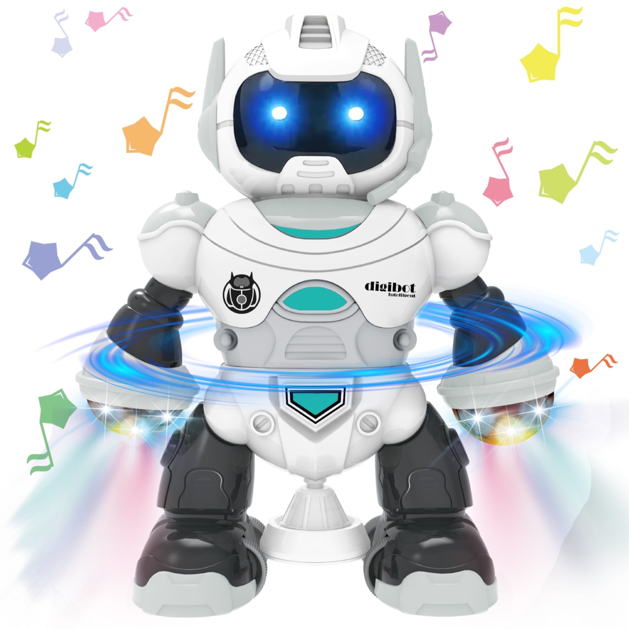 Lvelia Robot Toys for Babies,Electric Baby Toys for 1-3 Years Old Boy Rotating Robot Crawling Toys Light up & Musical Toys,White Lvelia