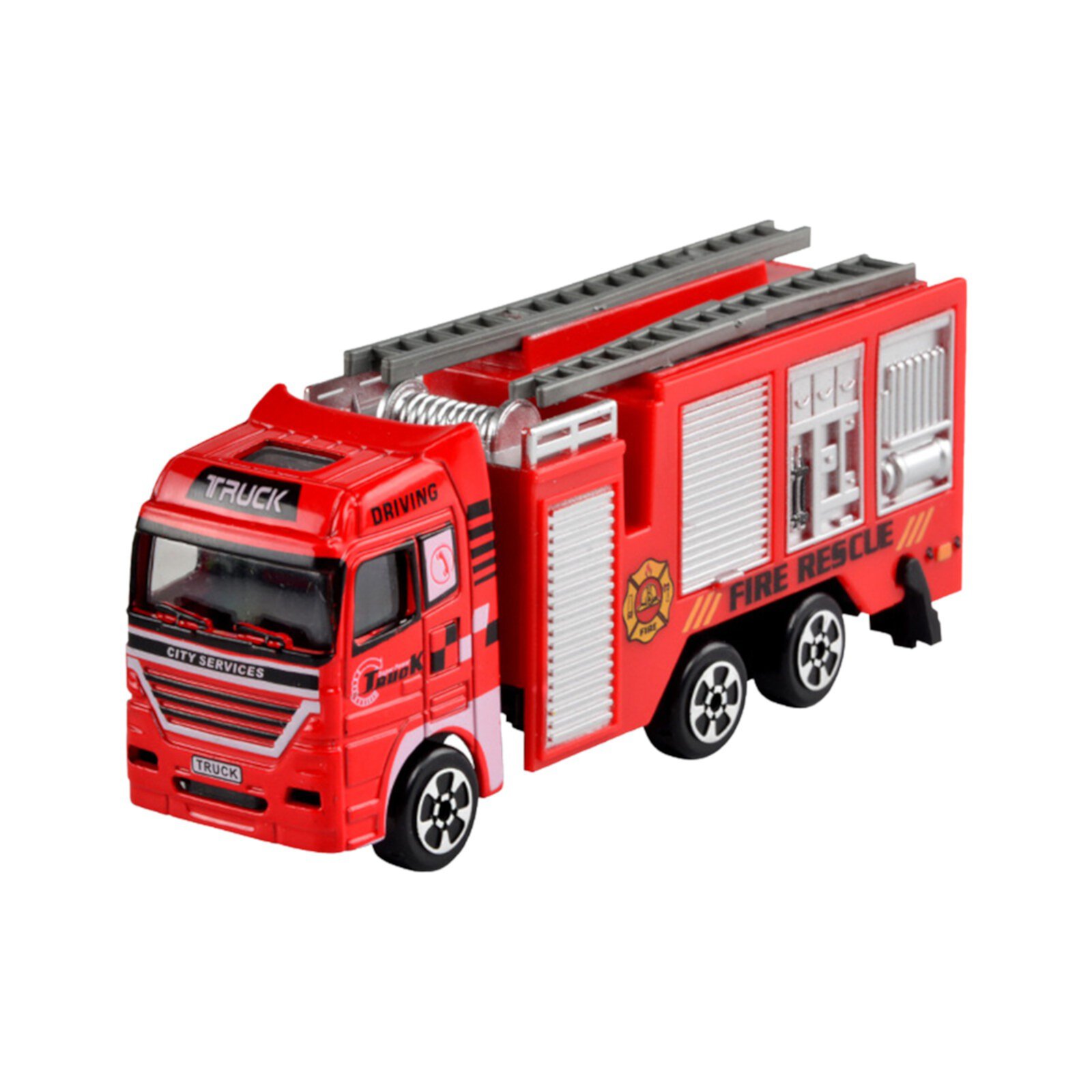 Hongssusuh Children's Collectible Die-Cast Metal Pull-Back Action & Sound Fire Engine Truck with Ladder, Emergency Realistic Fire Engine Toys，Red Hongssusuh