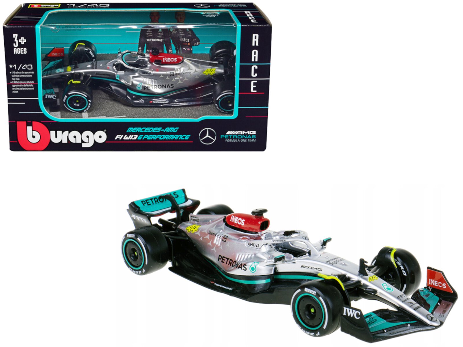 Mercedes-AMG F1 W13 E Performance #44 Lewis Hamilton "F1 World Championship" (2022) 1/43 Diecast Model Car by Bburago Bburago