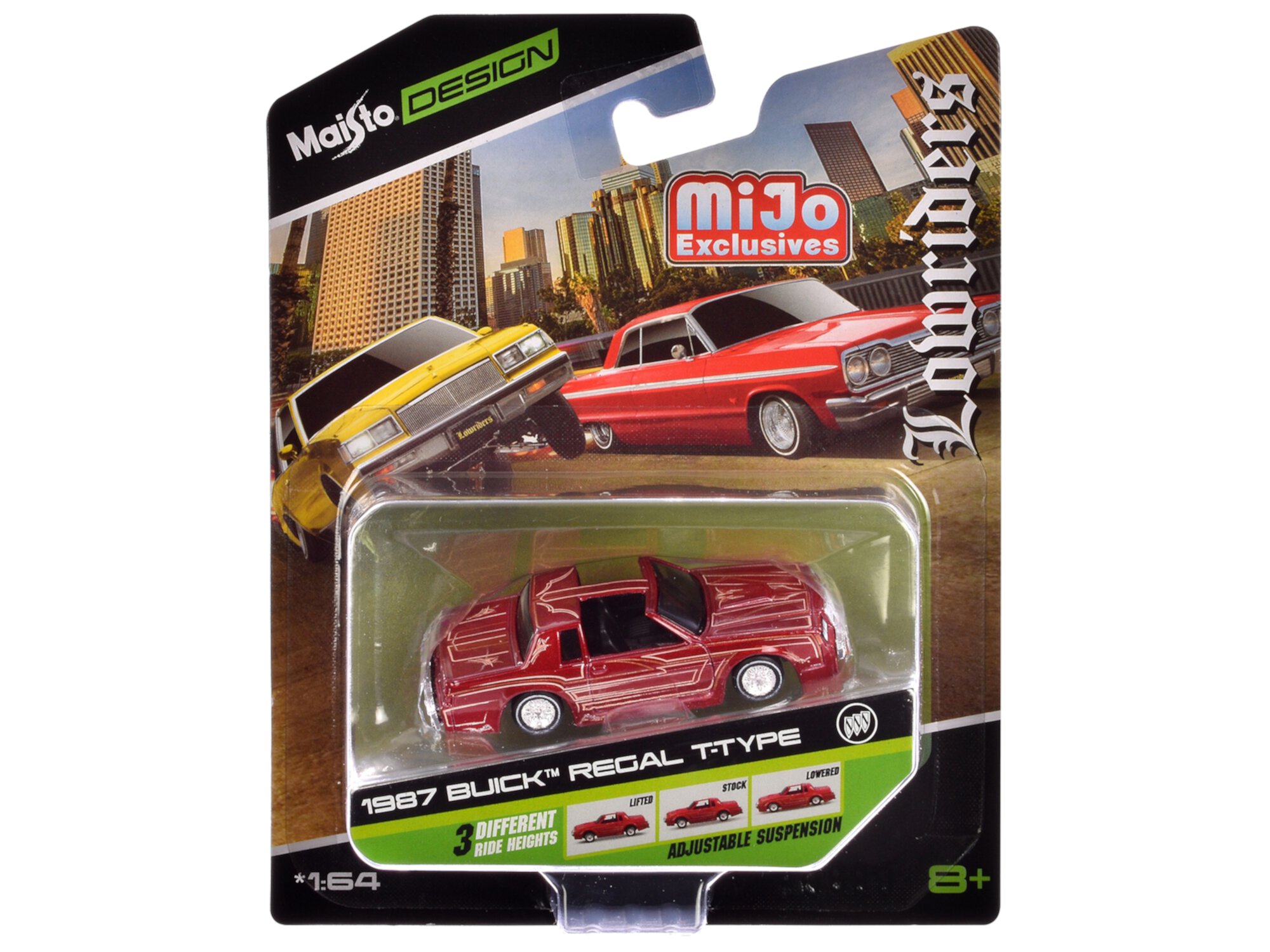 1987 Buick Regal T-Type Lowrider Red Metallic with Graphics "Lowriders" "Maisto Design" Series 1/64 Diecast Model Car by Maisto Maisto