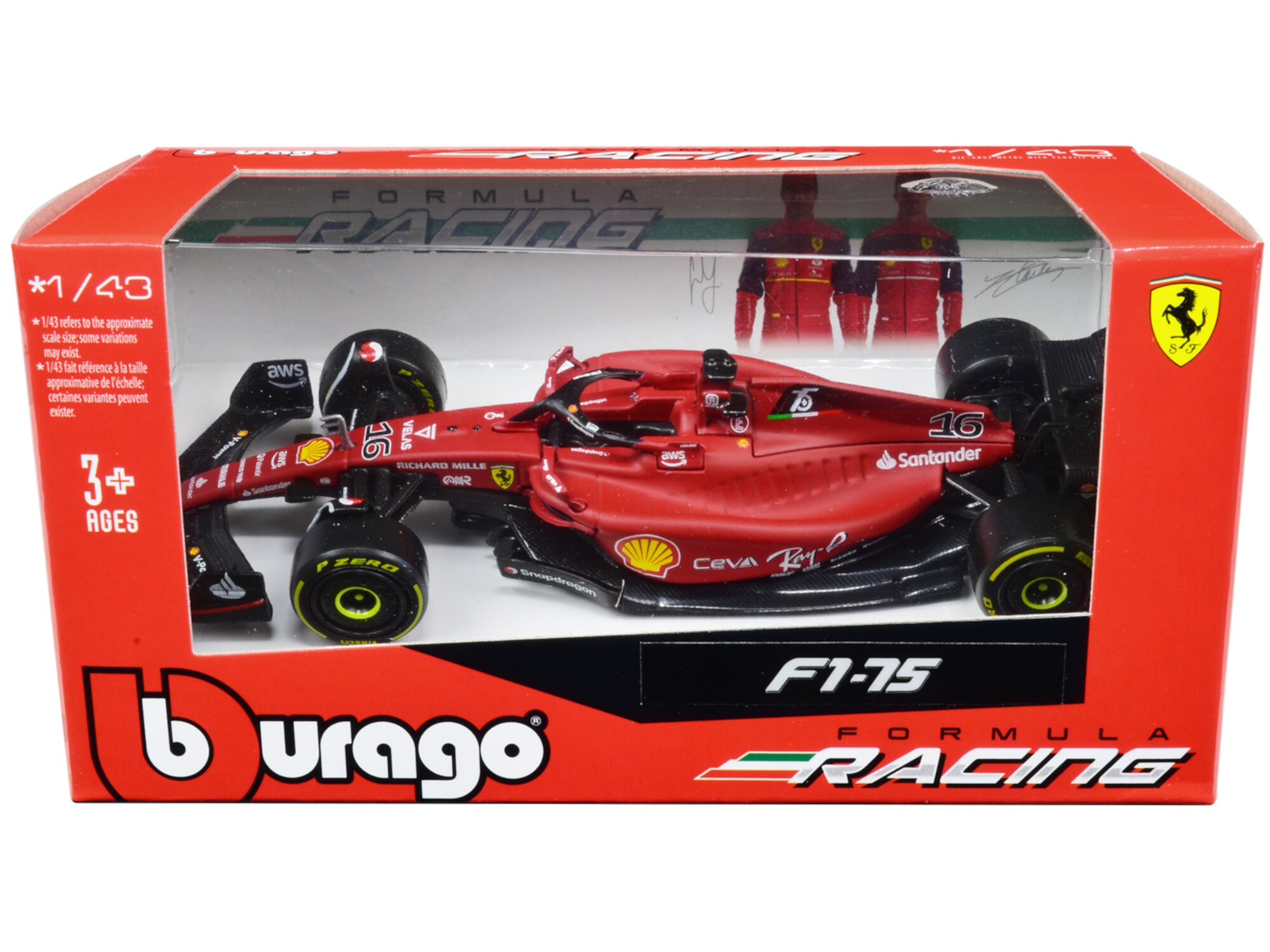 Ferrari F1-75 #16 "Ferrari Racing" F1 World Championship (2022) "Formula Racing" Series 1/43 Diecast Model Car by Bburago Bburago