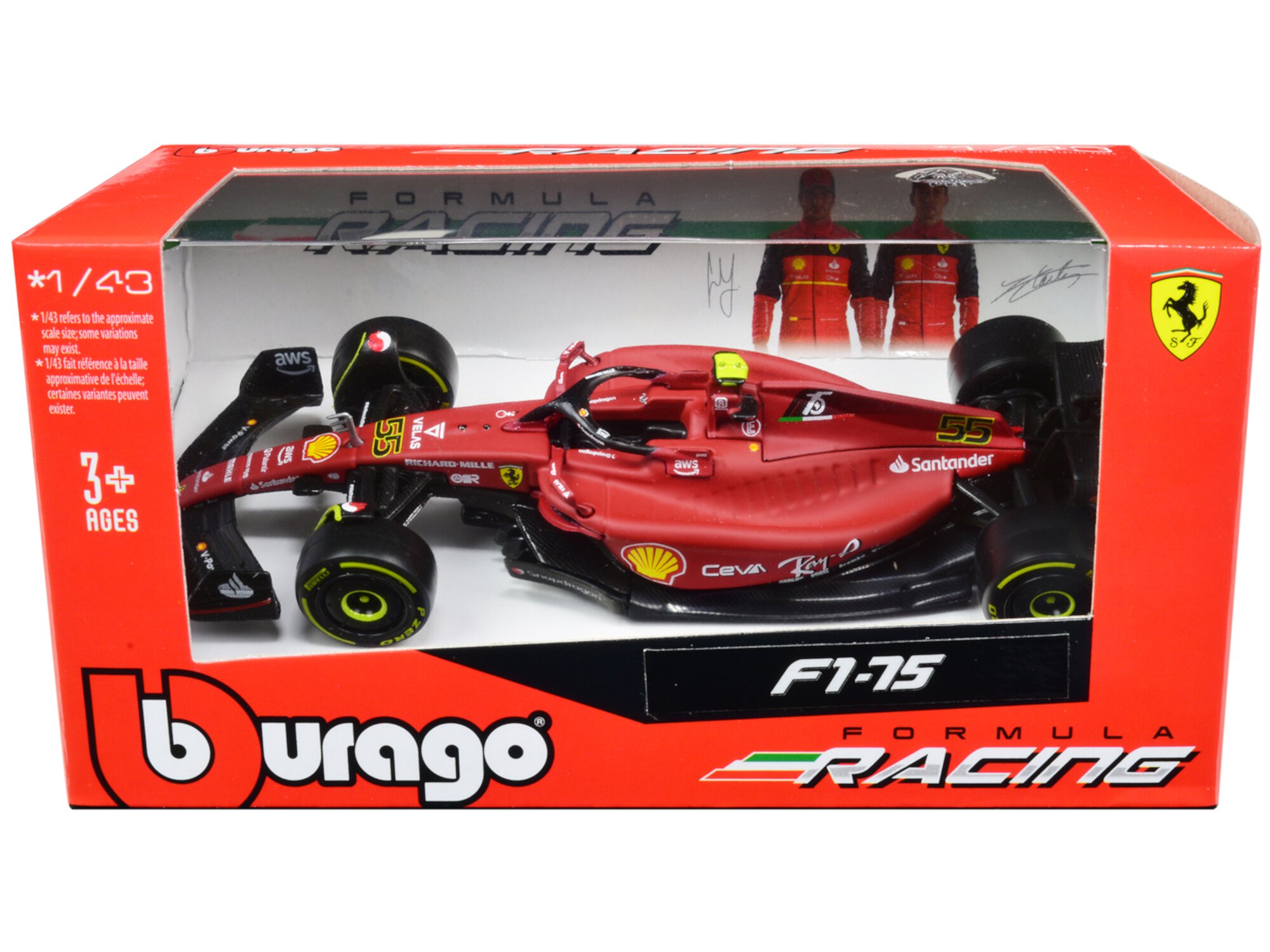 Ferrari F1-75 #55 C. Sainz "Ferrari Racing" F1 World Championship 2022 "Formula Racing" Series 1/43 Diecast Model Car by Bburago Bburago