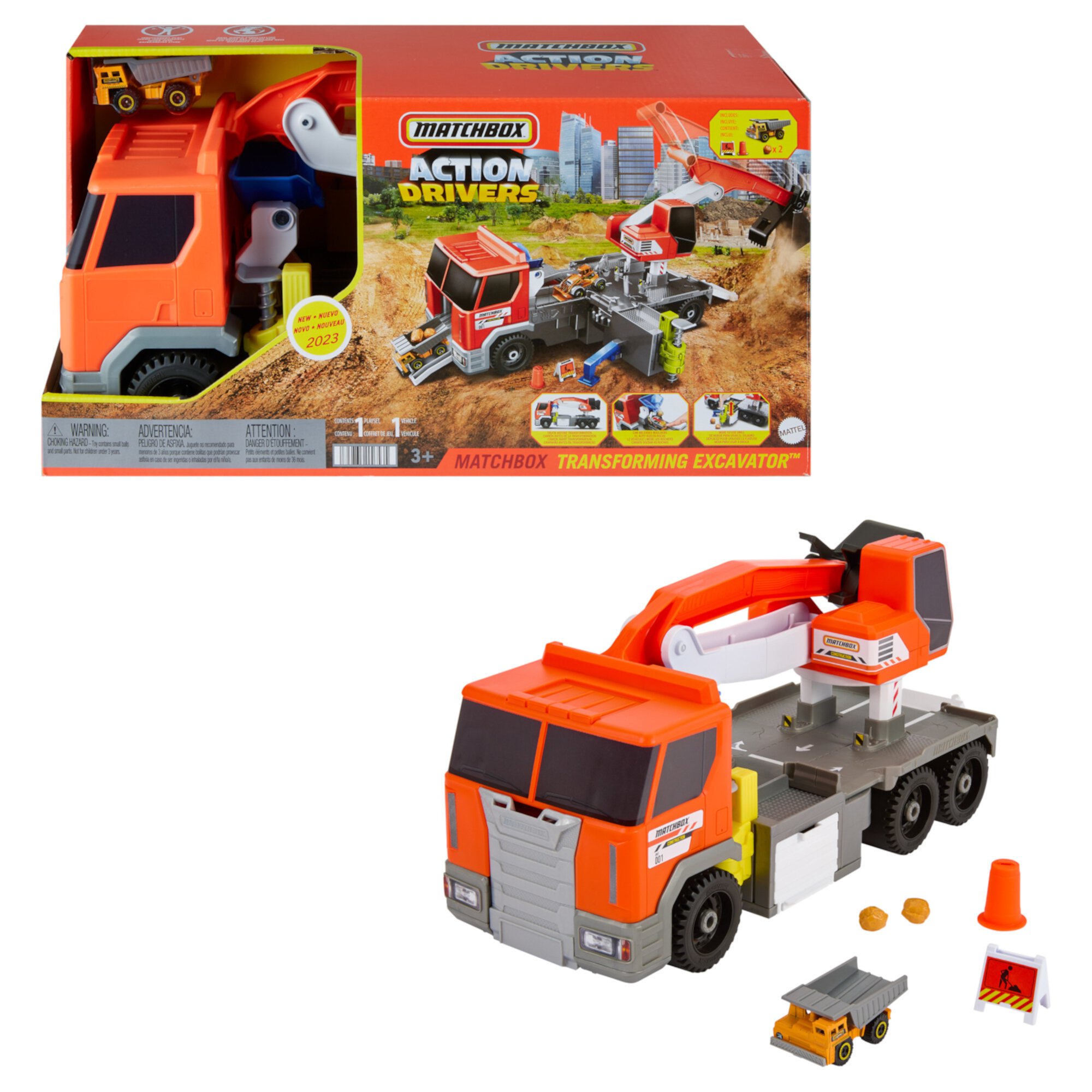 Matchbox Action Drivers Matchbox Transforming Excavator, Toy Construction Truck with 1:64 Scale Vehicle Matchbox