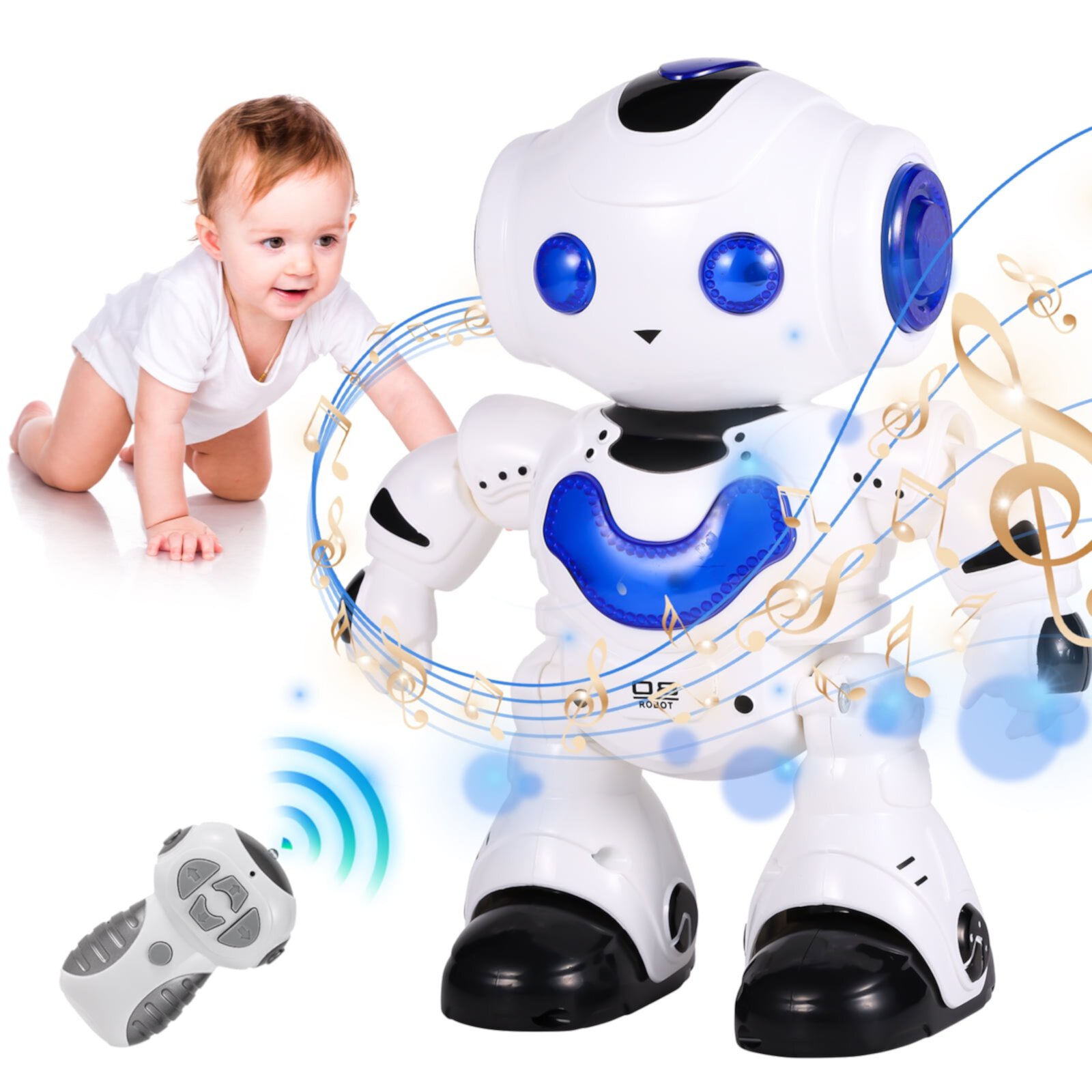 AOKESI Kids RC Robot Toy, Smart Remote Control Dancing Robot Interactive Walking Music Robot Toys for Boys Girls Christmas Birthday Gift, Blue AOKESI