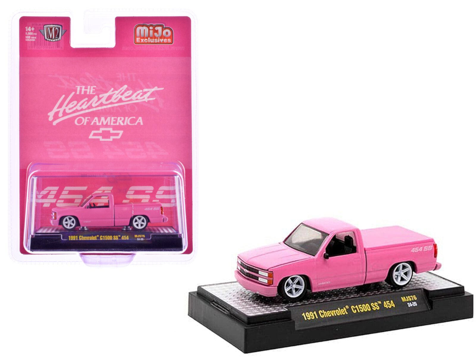 1991 Chevrolet C1500 SS 454 Pickup Truck Pink "The Heartbeat of America" Limited Edition 1/64 Diecast Model Car by M2 Machines M2 Machines