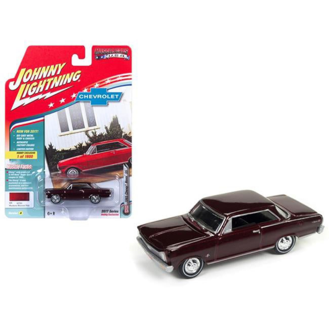 Johnny Lightning 1:64 Scale Maroon 1965 Chevrolet Nova SS Diecast Car Johnny Lightning