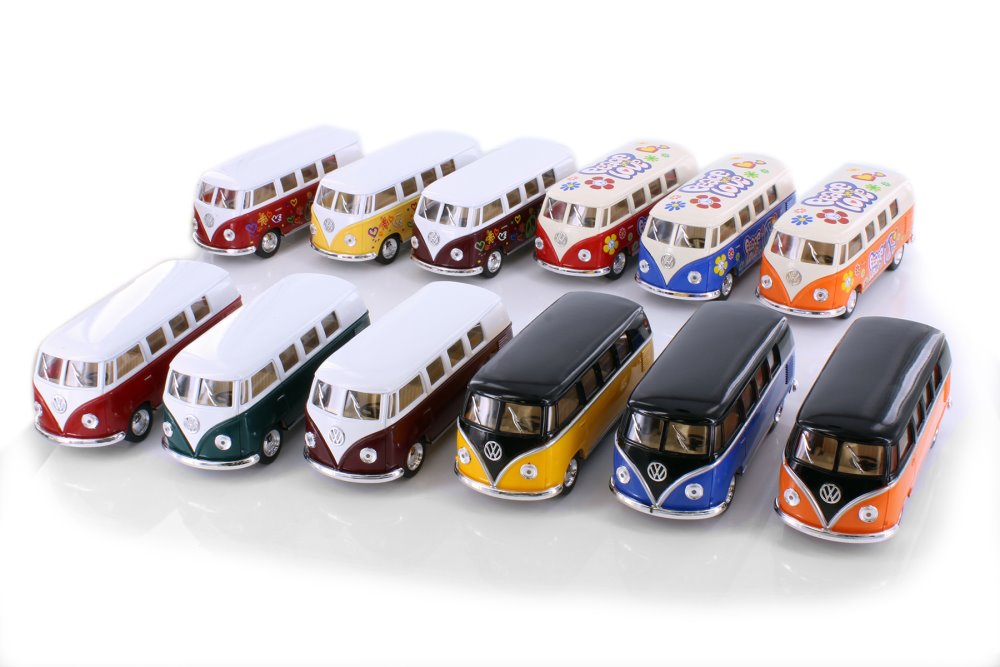 Kinsmart Volkswagen Classic Bus Assortment Diecast Car Set - Box of 12 1/32 scale Diecast Model Cars, Assorted Colors KiNSMART