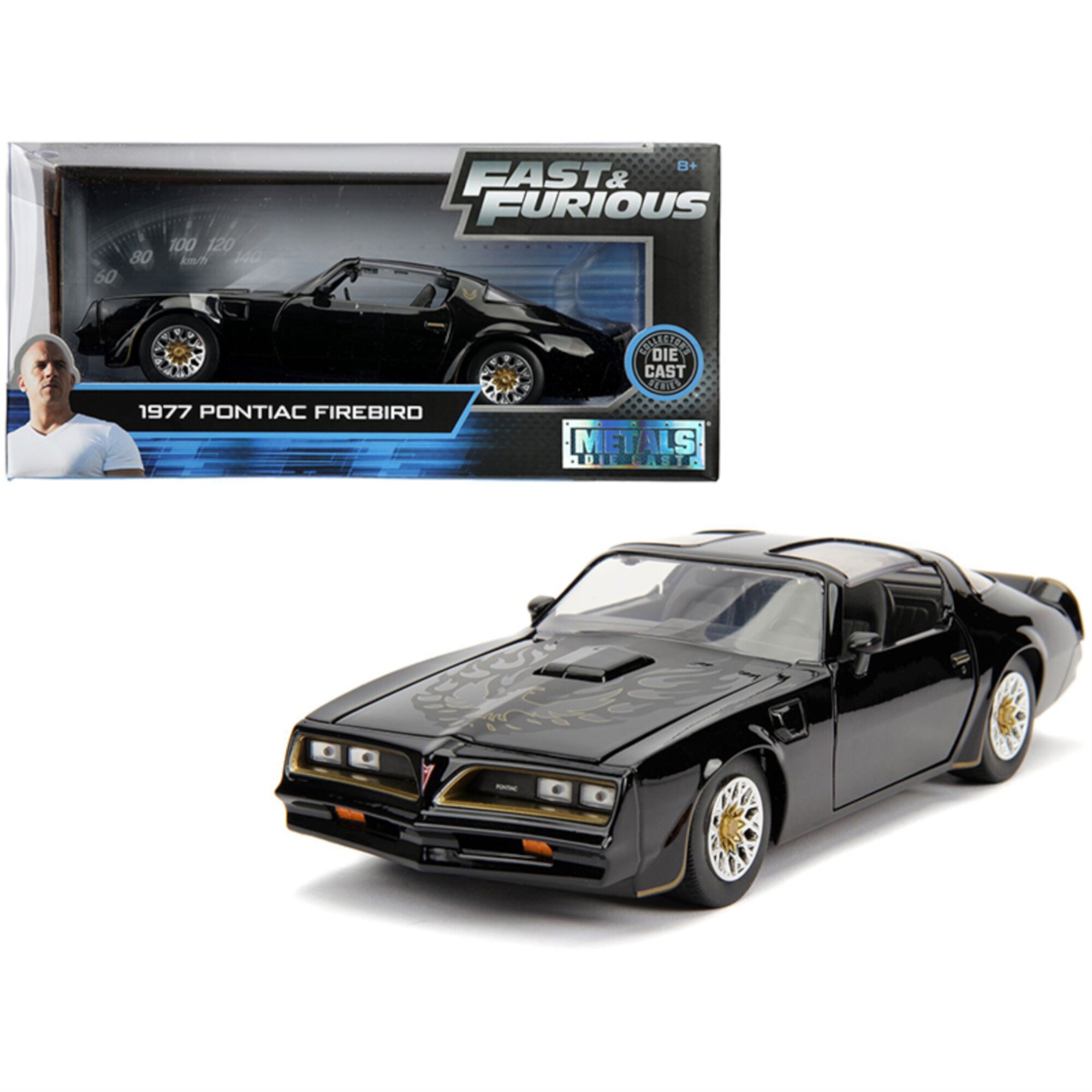 Jada 30756 Tegos 1977 Pontiac Firebird Fast & Furious Movie 1 by 24 Diecast Model Car, Black Fast and the Furious