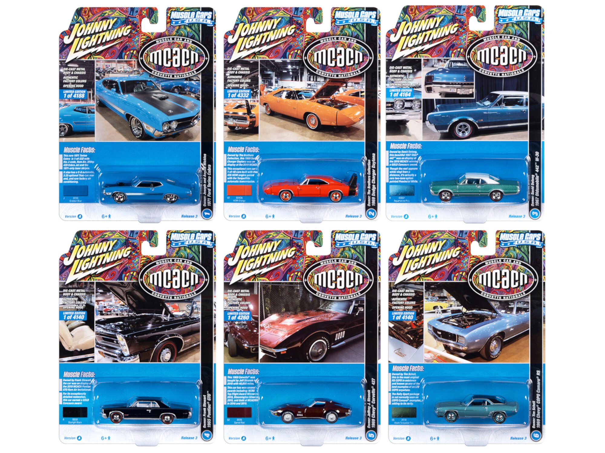 "Muscle Cars USA" 2022 Set A of 6 pieces Release 3 1/64 Diecast Model Cars by Johnny Lightning Johnny Lightning