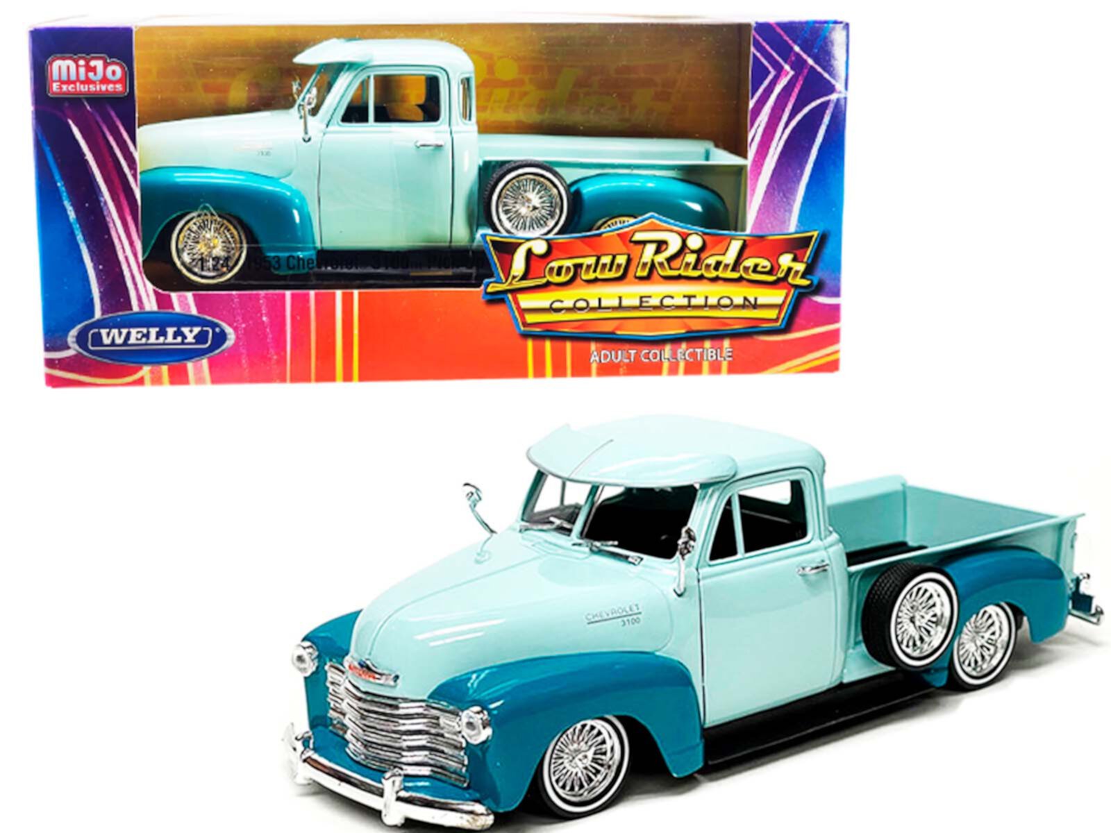 1953 Chevrolet 3100 Pickup Truck Lowrider Light Green and Teal Two-Tone "Low Rider Collection" 1/24 Diecast Model Car by Welly Welly