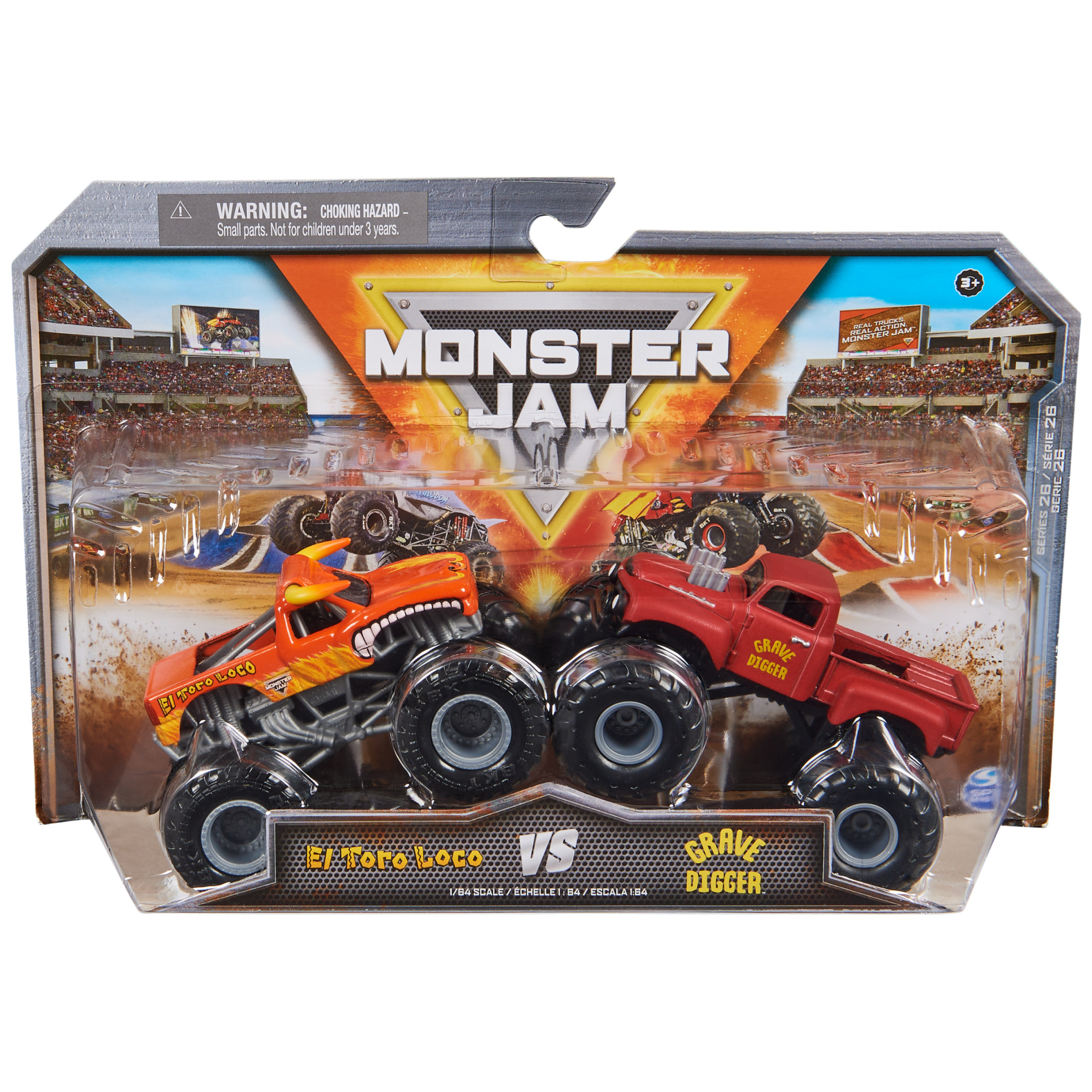 Monster Jam, Official El Toro Loco Vs. Grave Digger Die-Cast Monster Trucks, 1:64 Scale, Kids Toys for Boys Ages 3 and up Monster Jam