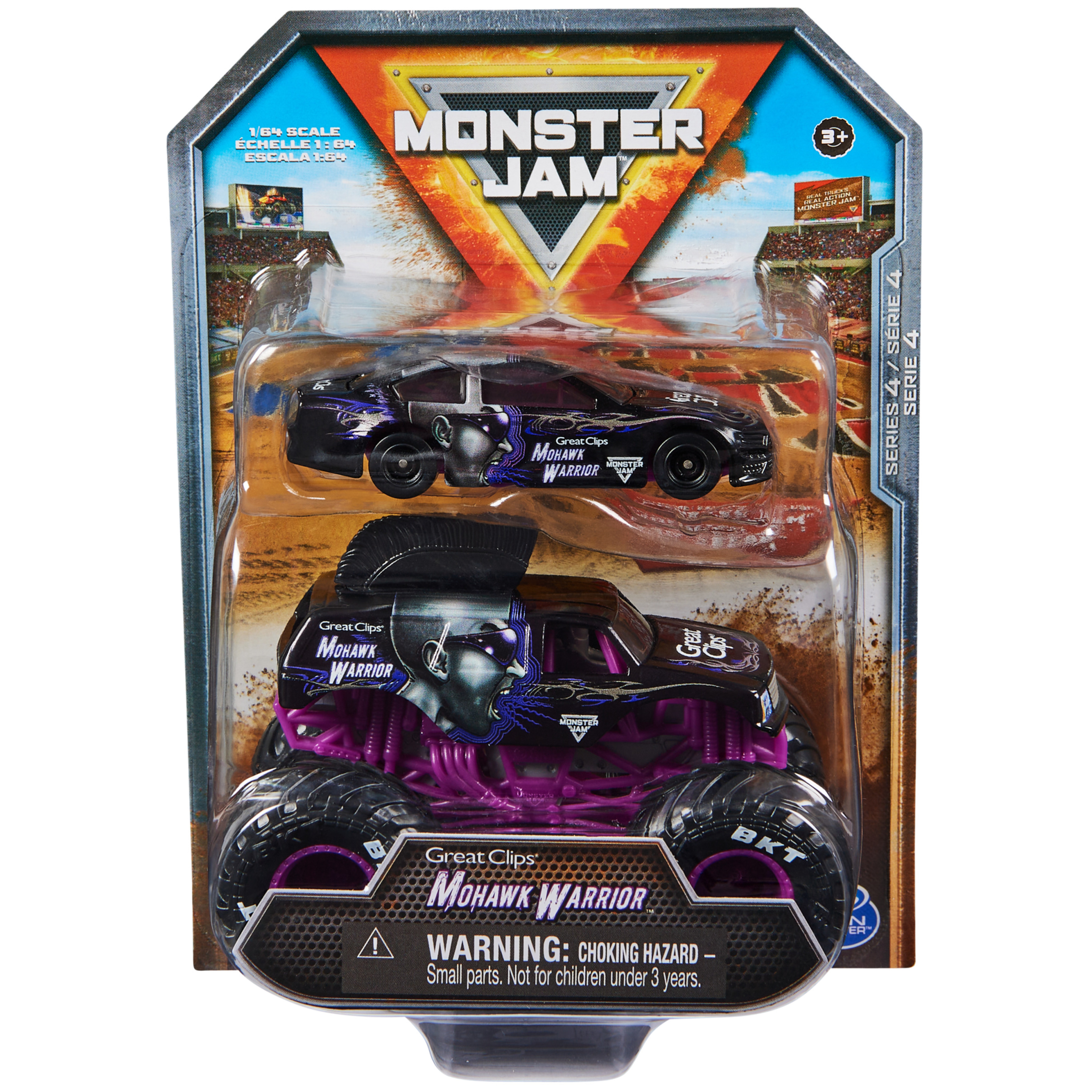 Monster Jam, Official Mohawk Warrior Exclusive Racecar and Monster Truck 2-Pack, Die-Cast 1:64 Scale, Kids Toys for Boys Ages 3 and up Monster Jam