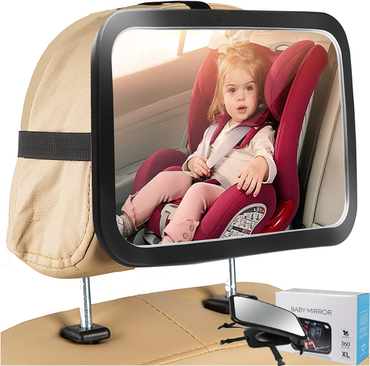 Baby car mirror, rear-facing car seat mirror for infants, wide rear view mirror and 360° rotation, shatterproof and easy to assemble, crash tested ZFITEI