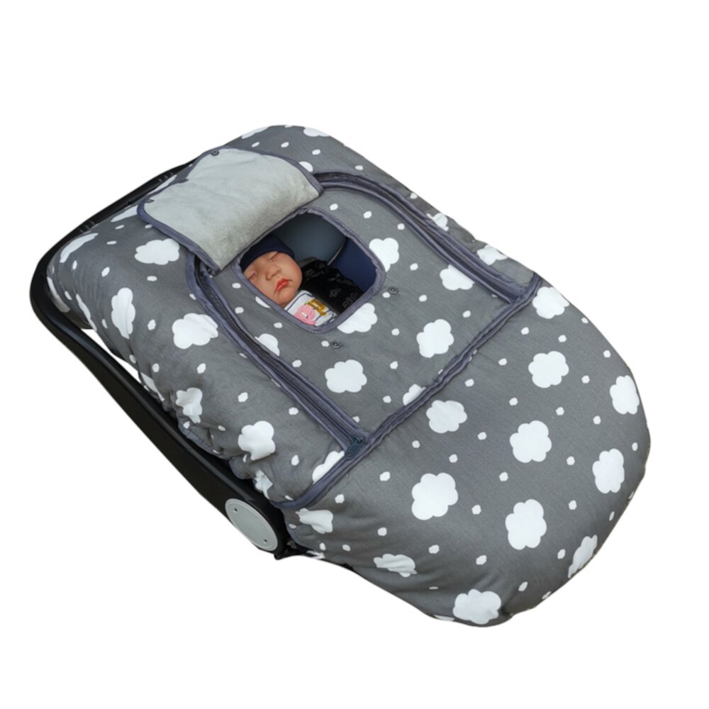 Car seat Covers for baby, Baby carseat Cover canopy, door open with flap cover, Thick Padded, perfect for winter, Grey cloud; DODO NICI