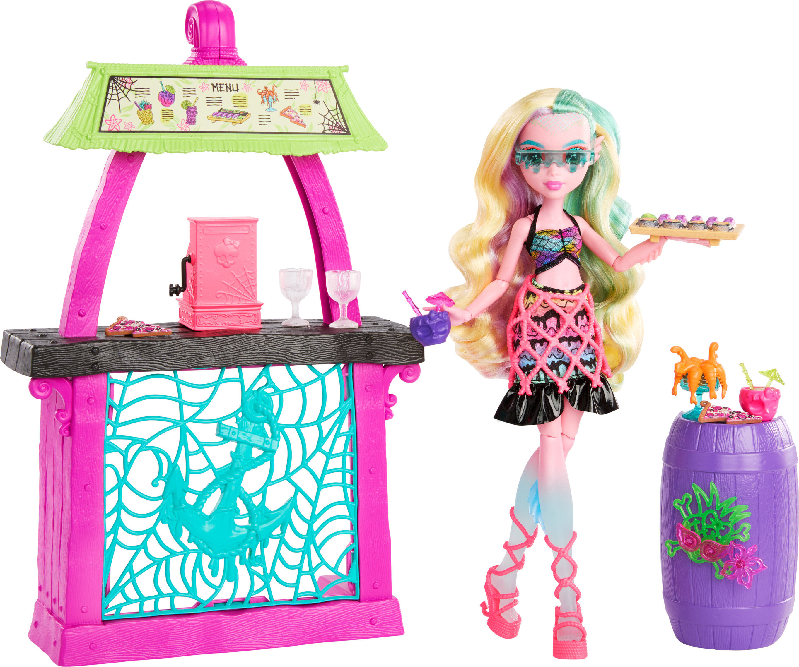 Monster High Lagoona Blue Fashion Doll and Playset, Scare-adise Island Snack Shack with Food Accessories Monster High