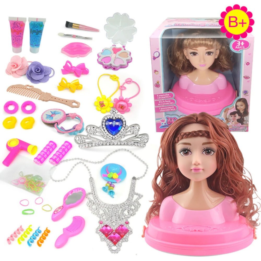 Kids Dolls Styling Head Makeup Comb Hair Toy Doll Set Pretend Play Princess Dressing Play Toys For Little Girls Makeup Learning Ideal Present Pannow