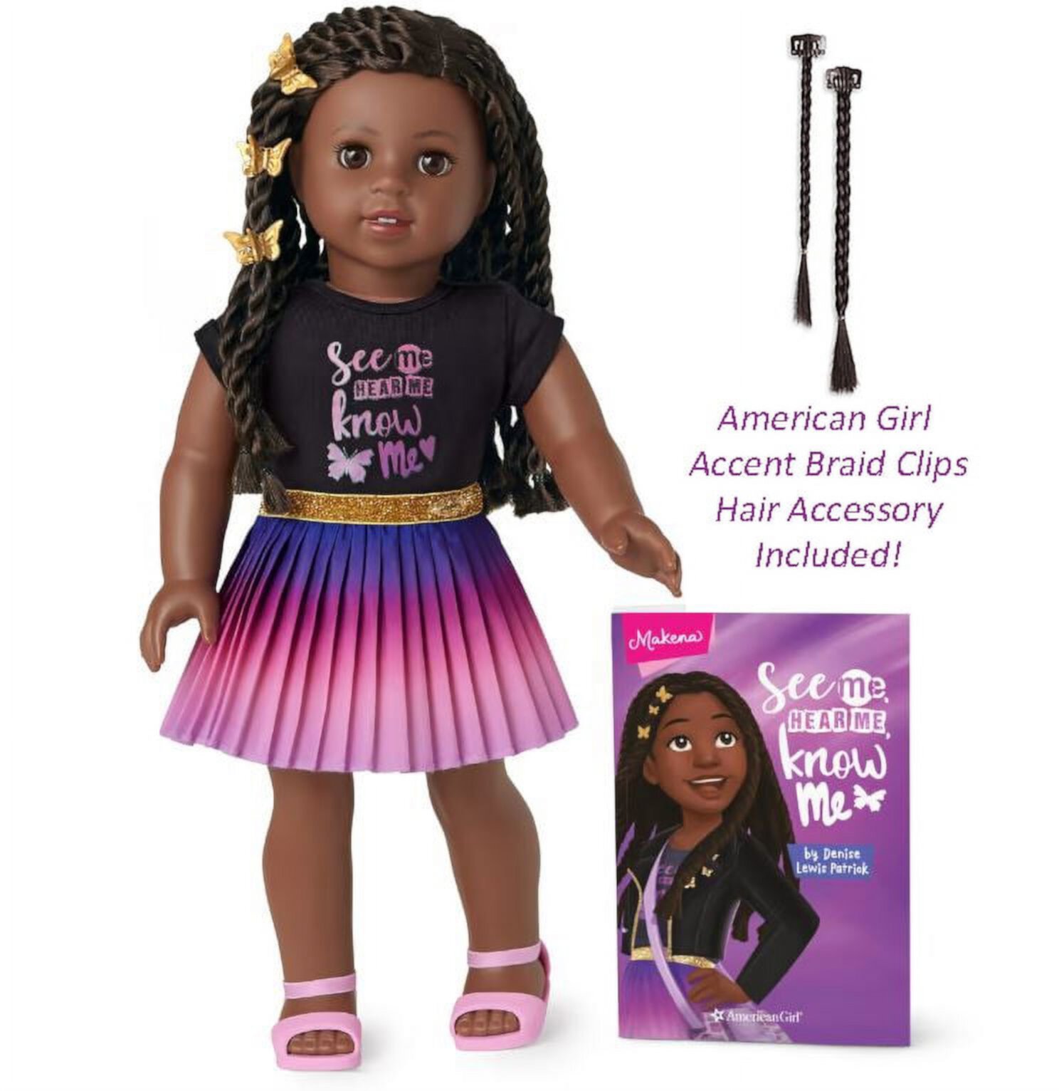 American Girl Makena 18 Inch Doll and Book with Accent Braid Clip American Girl