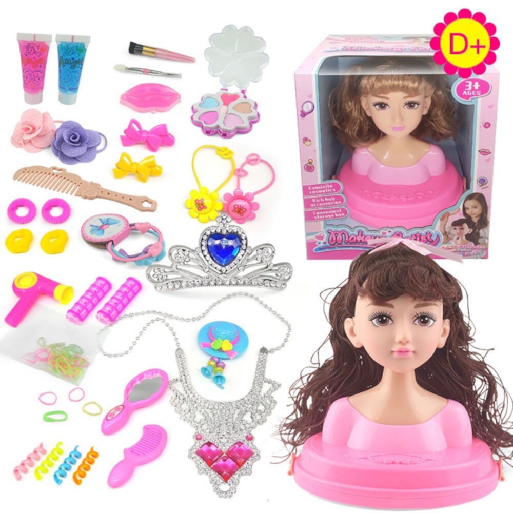 AMERTEER Makeup Comb Hair Toy Doll Kids Dolls Styling Head Vanity Set Pretend Play Princess Dressing Toys for Girls 3-6 Years Ideal Present Amerteer