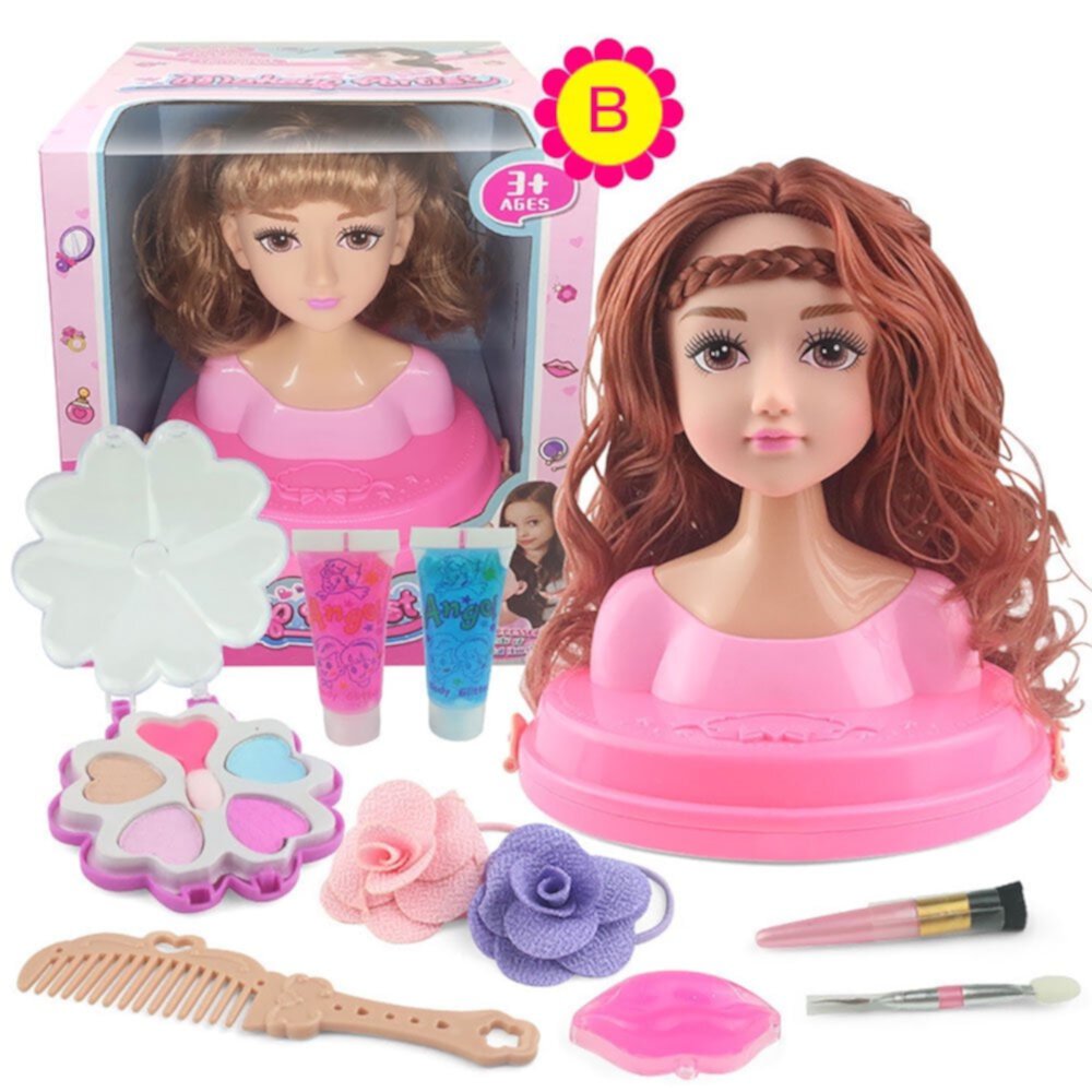 AMERTEER Makeup Comb Hair Toy Doll Kids Dolls Styling Head Vanity Set Pretend Play Princess Dressing Toys for Girls 3-6 Years Ideal Present Amerteer