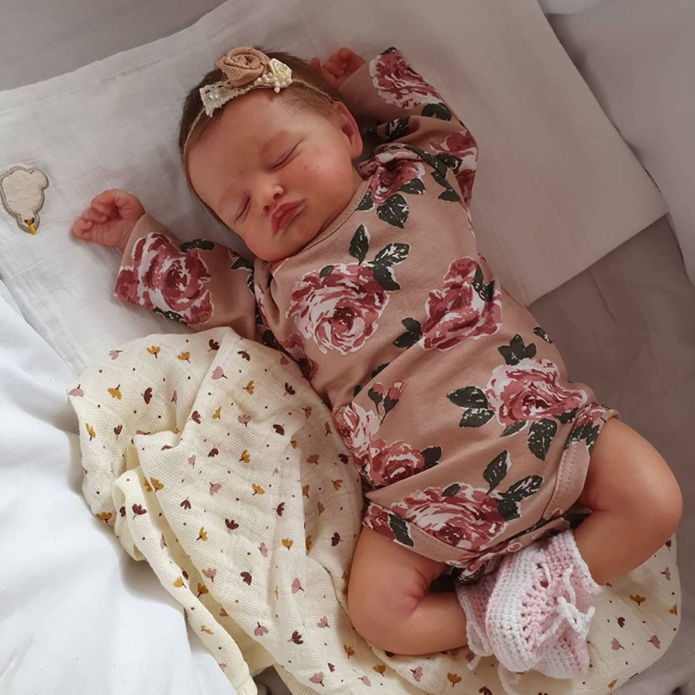 Handmade Reborn Dolls 20'' Cute Reborn Sleeping Baby Doll Girl Adalia with Hand-Rooted Brown Hair and Gift Lonian