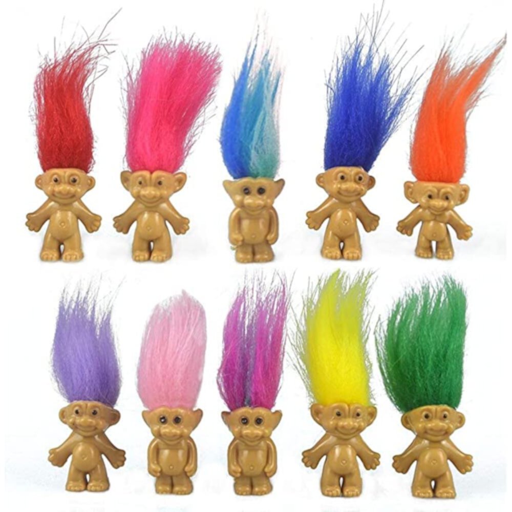 SHELLTON 10Pcs Mini Troll Dolls, PVC Vintage Trolls Lucky Doll Mini Action Figures 1.2" Cake Toppers Chromatic Adorable Cute Little Guys Collection Shellton