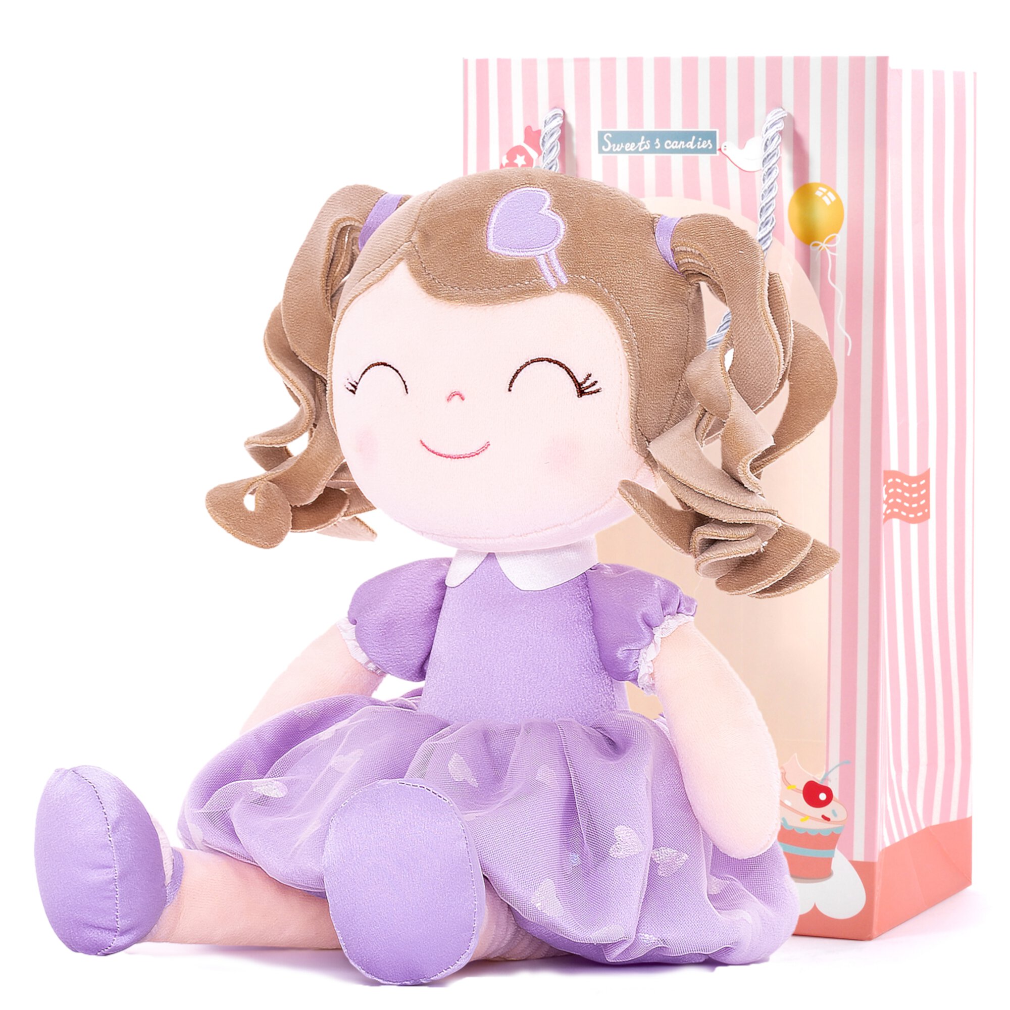 Gloveleya Toddler Plush Dolls Figure Doll Baby Girl Gifts Soft Girls Toy Love Heart Light Skin Lilac Dress 16 inches Gloveleya