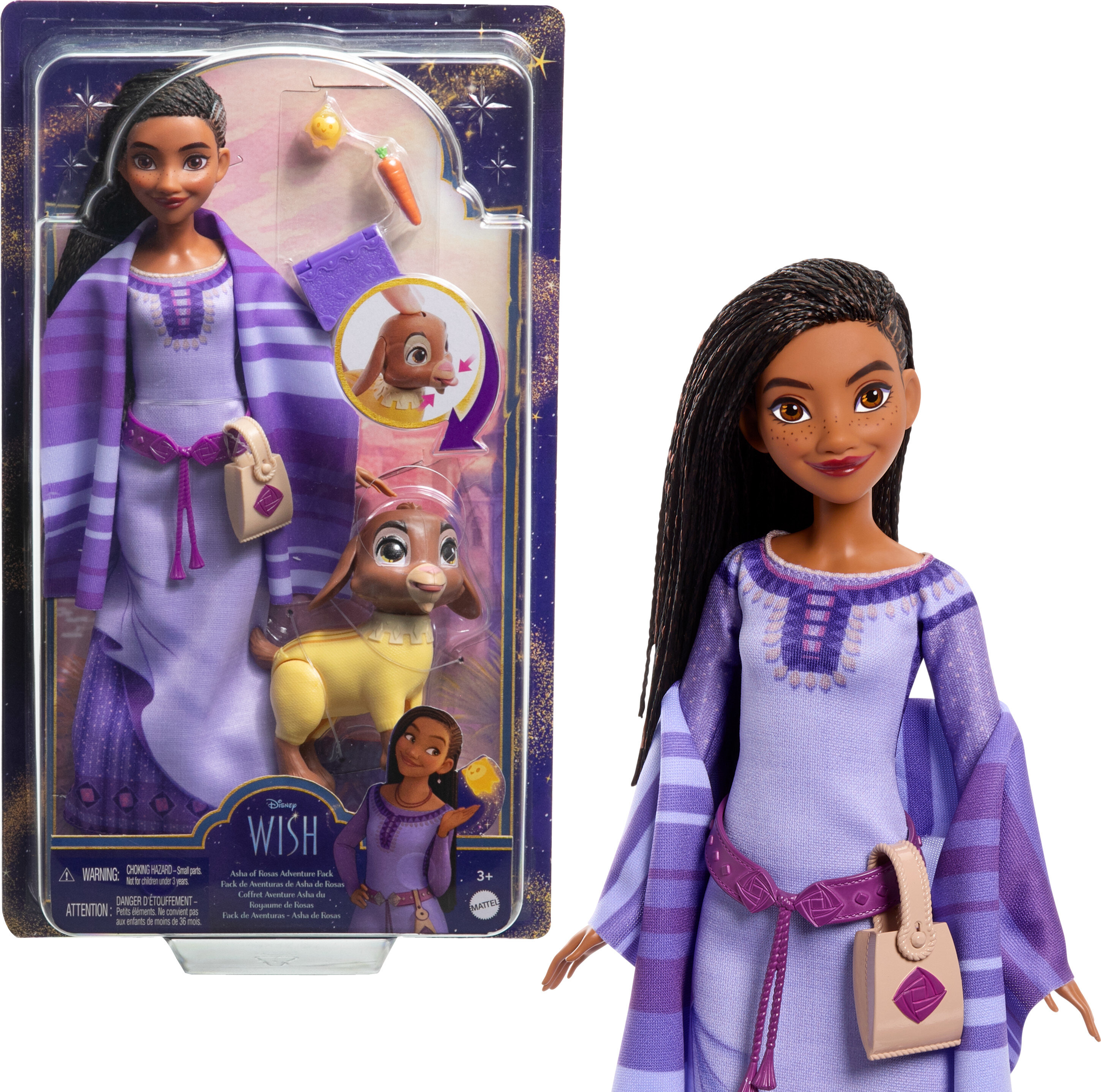 Disney's Wish Asha of Rosas Adventure Pack Fashion Doll, Posable Doll with Animal Friends and Accessories Wish