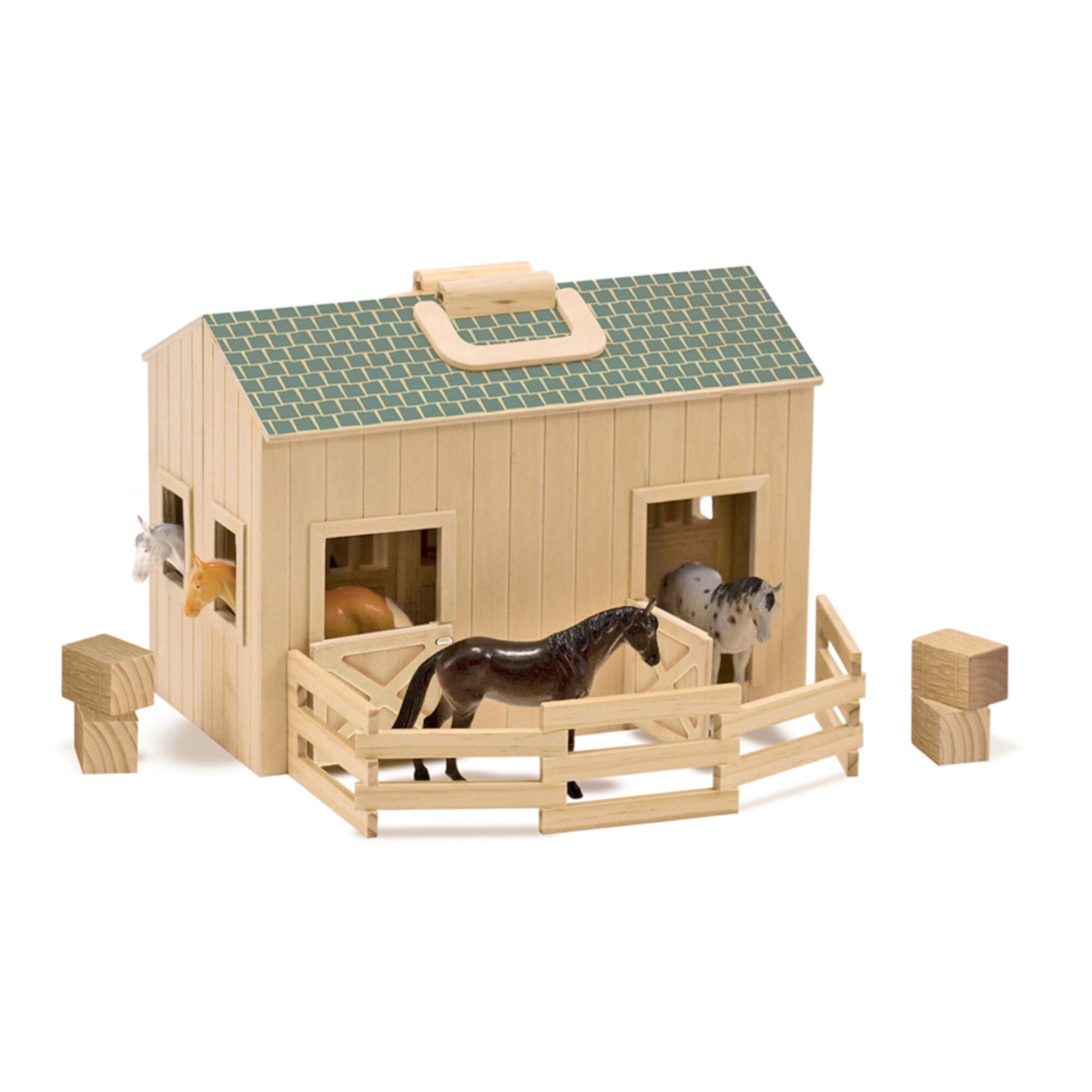 Melissa & Doug Fold and Go Wooden Horse Stable Dollhouse With Handle and Toy Horses (11 pcs) Melissa & Doug