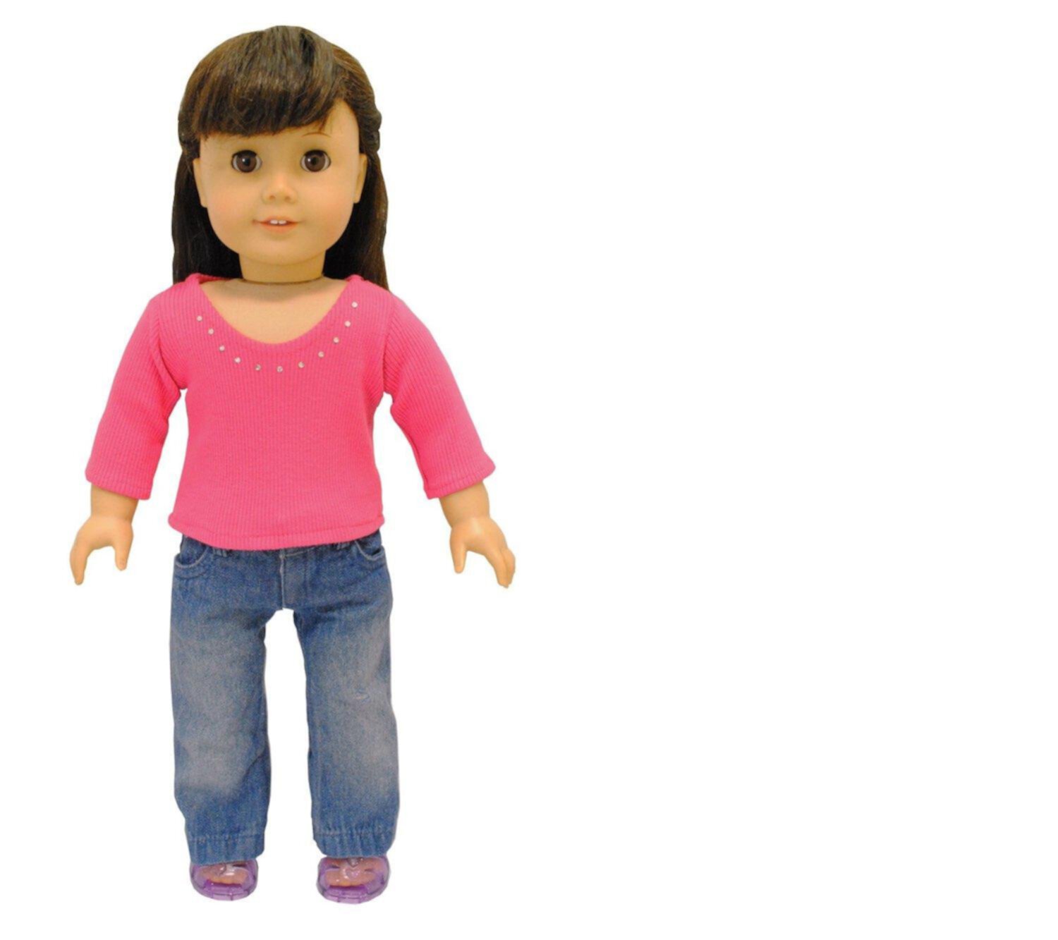 Doll Clothes - 2 Piece Doll Clothing Set Fashion Jeans And Long Sleeve Shirt Fits American Girl Doll And 18 Inch Dolls Pink Butterfly Closet