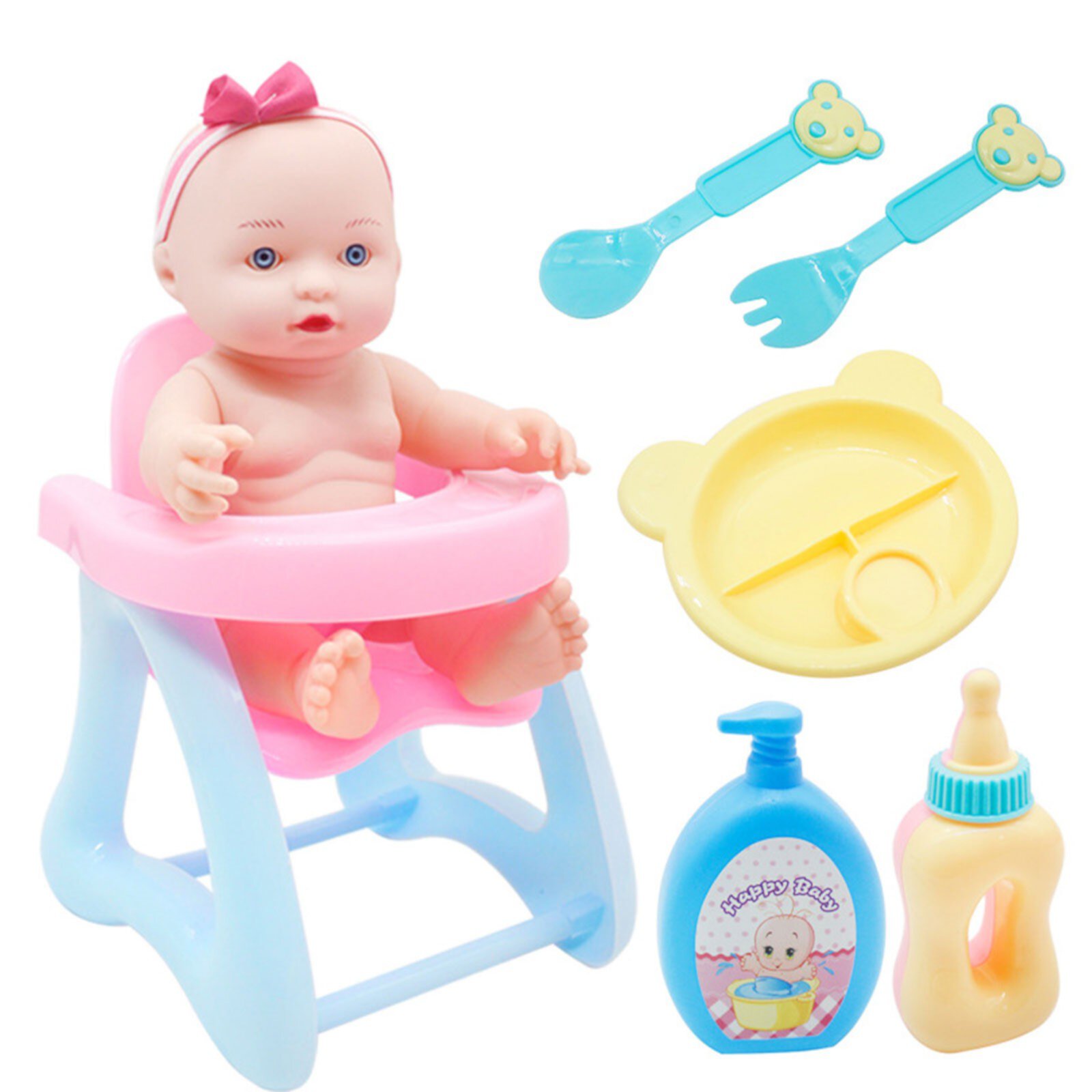 Tarmeek Baby Doll Set with Doll High Chair, 7 inch Doll Playset Deluxe 8 PCS Baby Doll Accessories - Realistic Pretend Play Baby Dolls,Ideal Gift for 3 4 5 6 Girls Kids Tarmeek