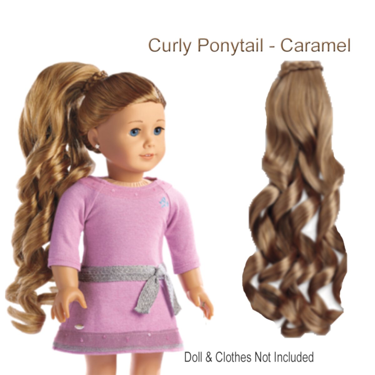 American Girl Doll Accessories Curly Ponytail Caramel for 18" Dolls (Doll Not Included) American Girl