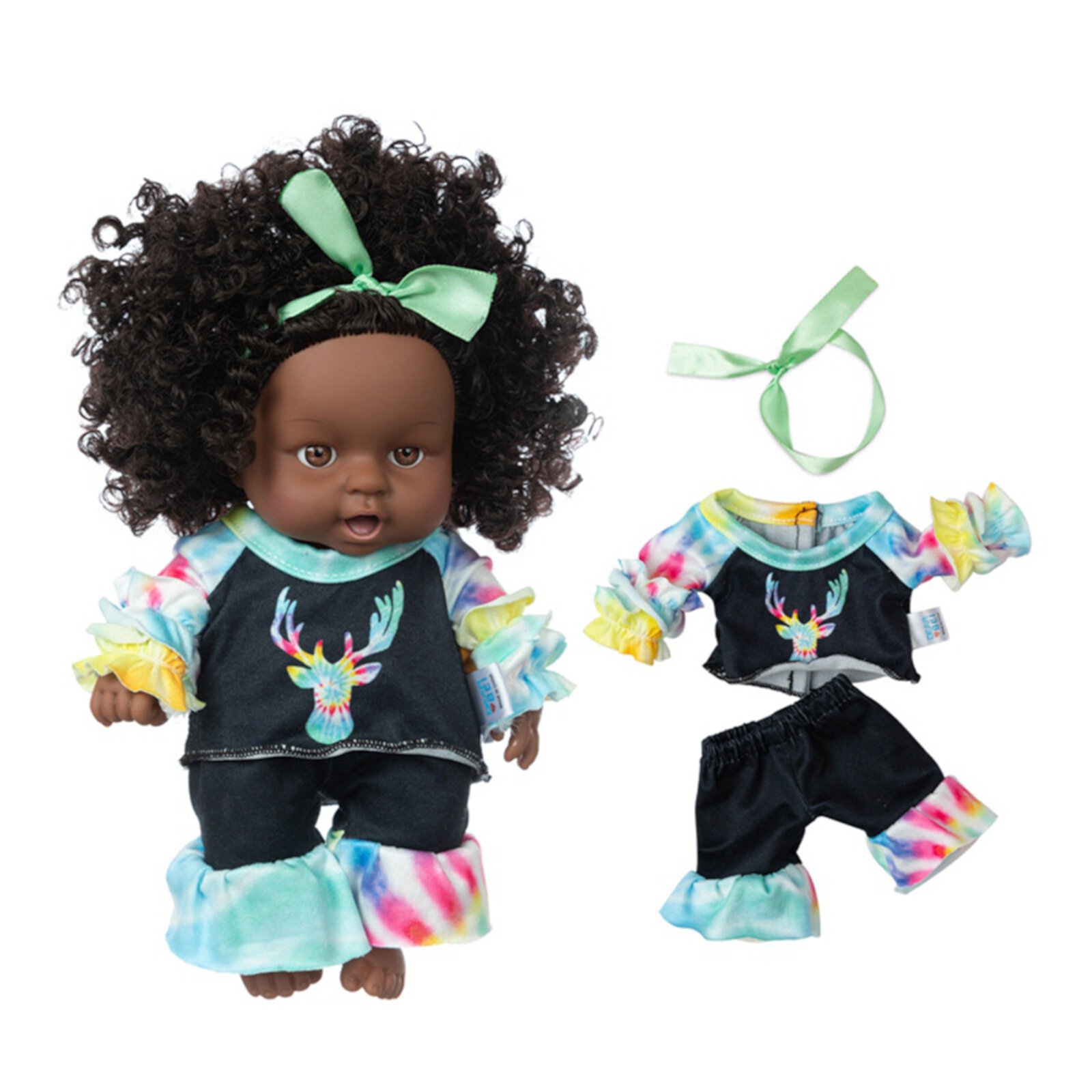 kkbbma Big Deals Black Baby Dolls - 8 Inch Black American African Black Girl Doll with Dress, Realistic Reborn Baby Doll for Kids aged 2 3 4 5 6, Small Black Doll Toy with Curly Hair for Birthday Kkbbma