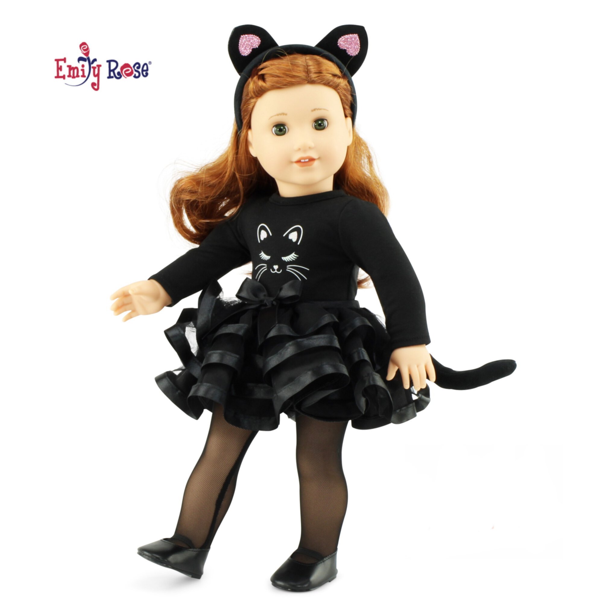 Emily Rose 18 Inch Doll Clothes 18" Doll 5 Piece Black Cat Costume Outfit, Includes Cat Ears, Tights and Shoes | Doll Clothes fit American Girl Dolls Emily Rose