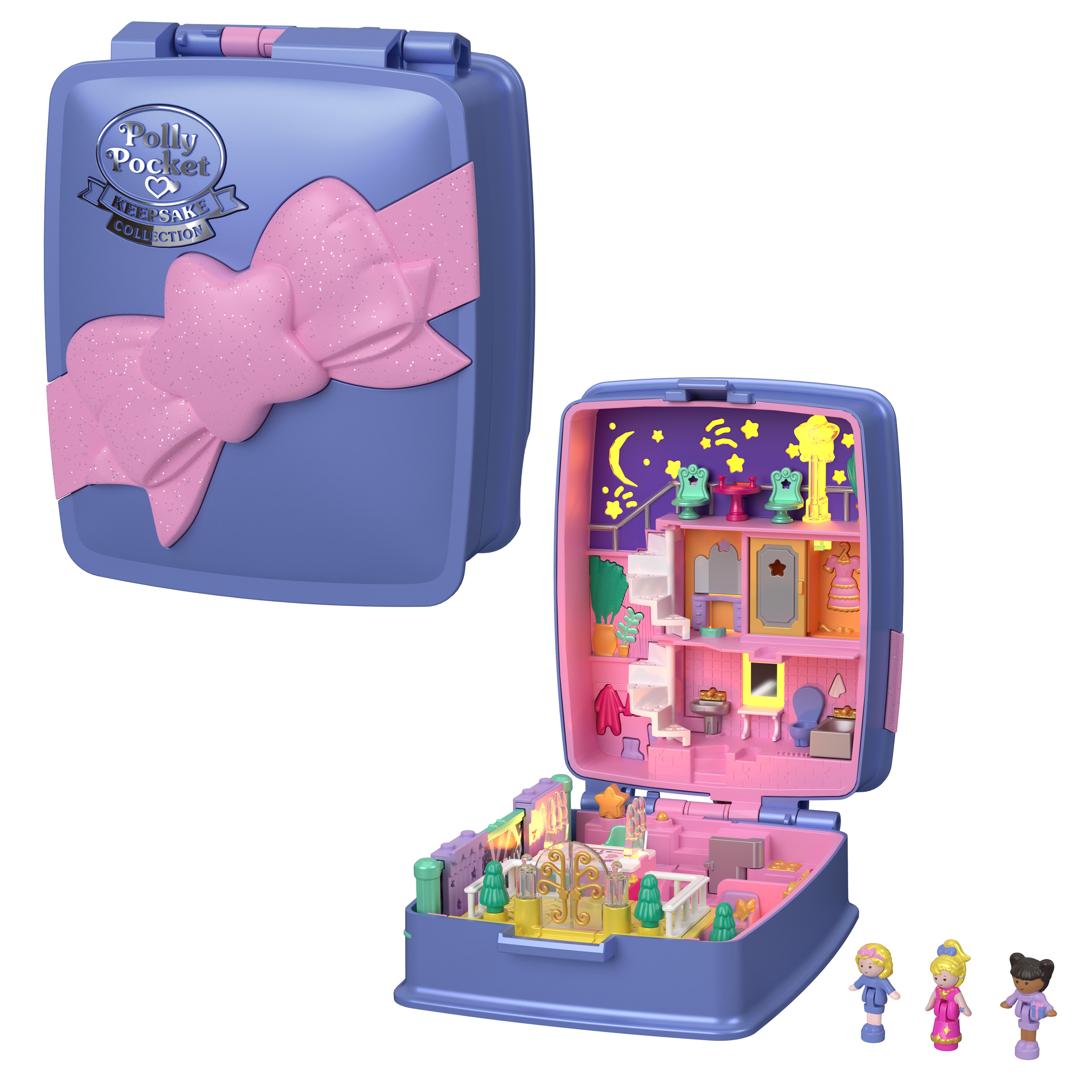 Polly Pocket Keepsake Collection Starlight Dinner Party Compact Playset with 3 Dolls and Lights Polly Pocket