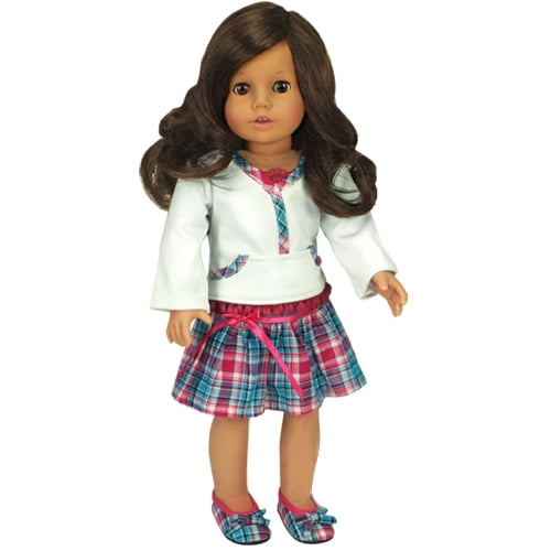 Sophia’s Long-Sleeved Shirt & Plaid Skirt for 18” Dolls, Hot Pink/Blue Sophia's