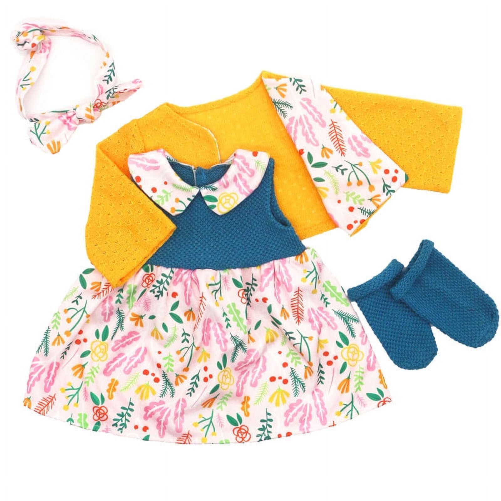 Baby Doll Clothing Yellow Blue Floral Dress for 18 to 20 inch Dolls Girl DIY Toys(no doll) Cosdoll