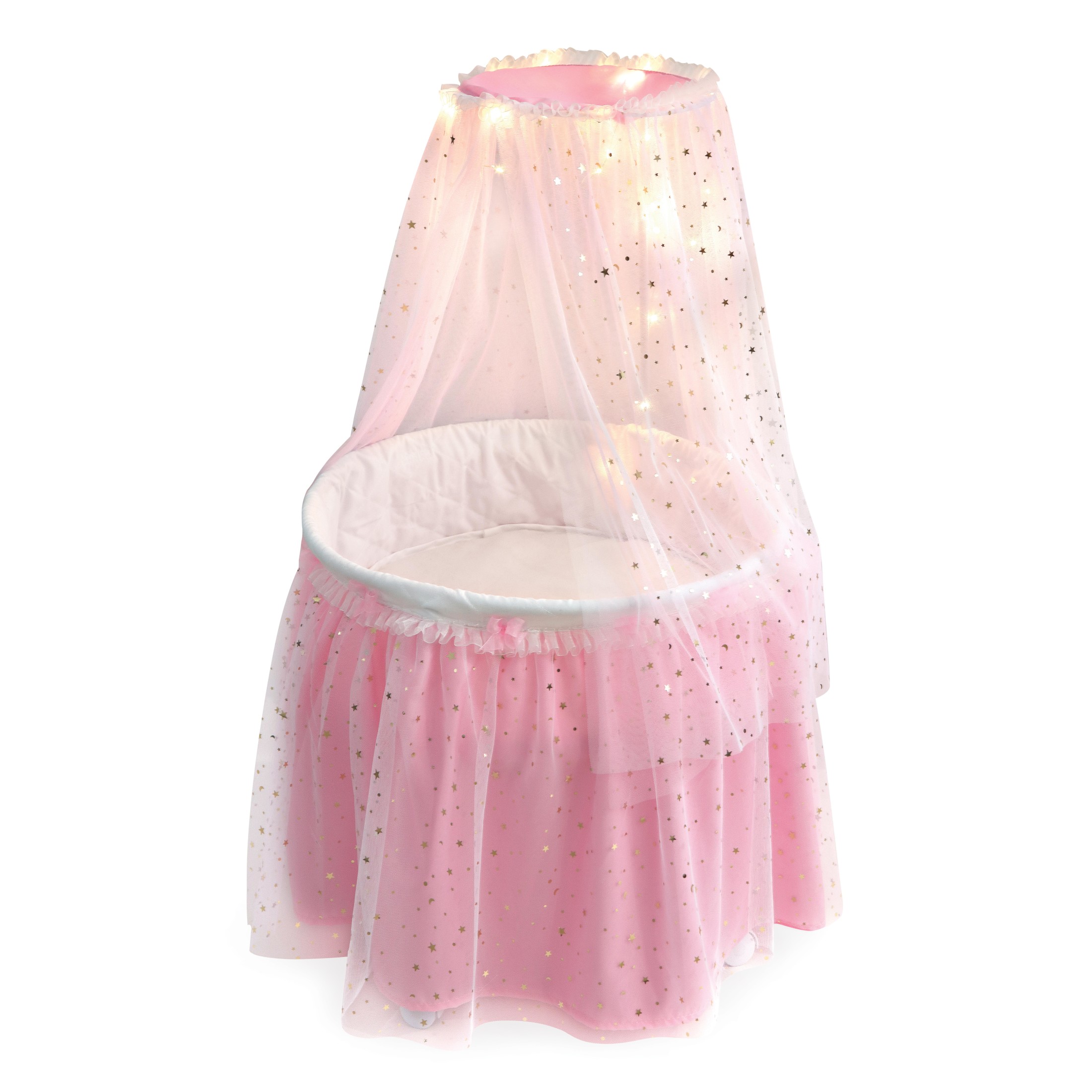 Badger Basket Sweet Dreams Doll Bassinet with Canopy and Lights for 18 inch Dolls - Pink/Stars Badger Basket