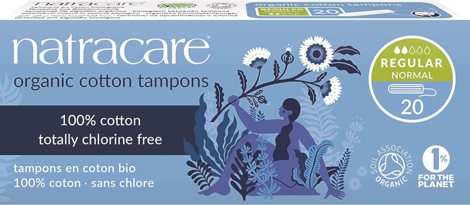 Natracare Non-Applicator 100% Organic Cotton Tampons, Regular, Totally Chlorine Free, Biodegradable and Compostable (12 Pack, 240 Tampons Total) Natracare