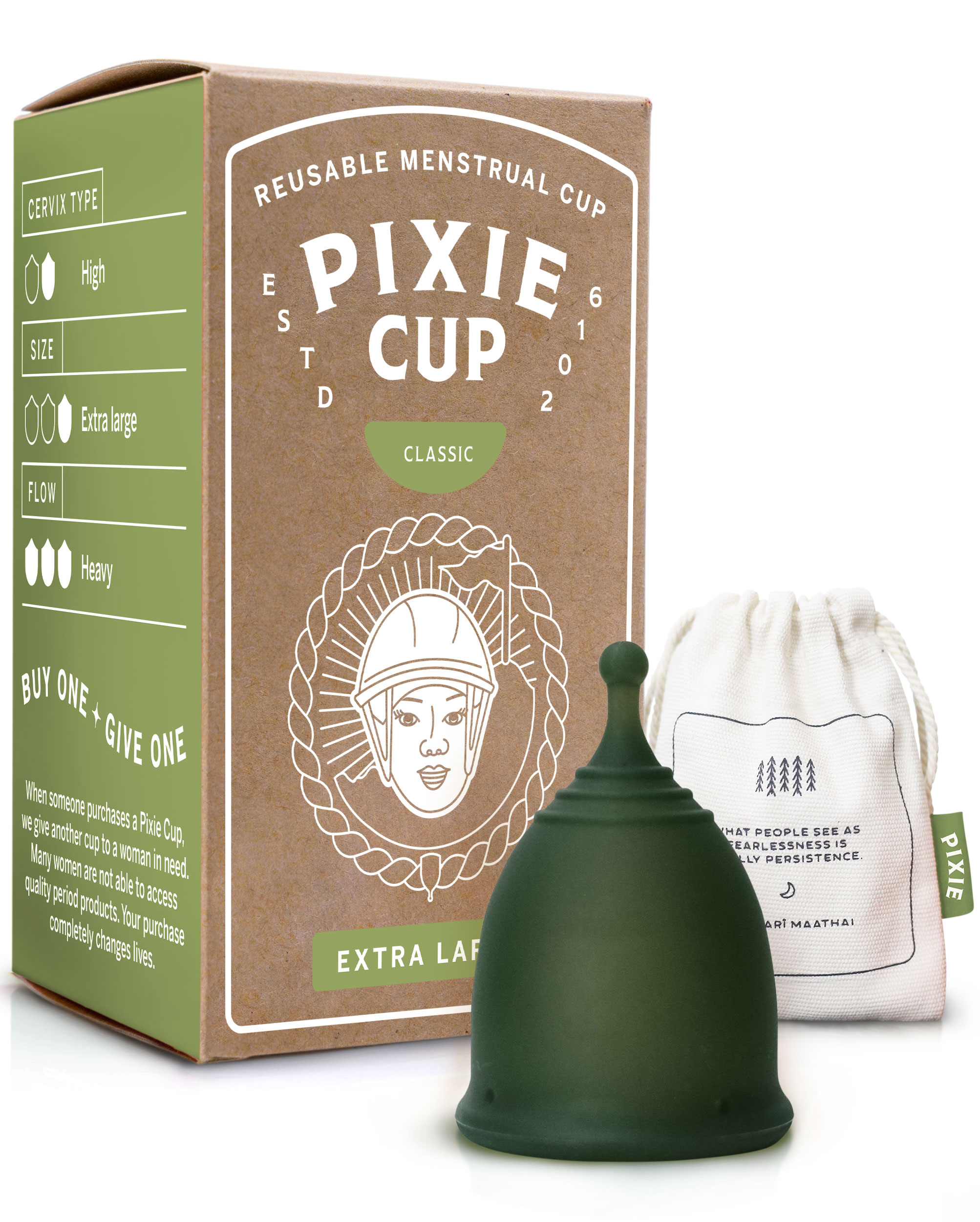 Pixie Soft Menstrual Cup - Ranked #1 for Most Comfortable Reusable Silicone Period Cup - Green (XL) Pixie Cup