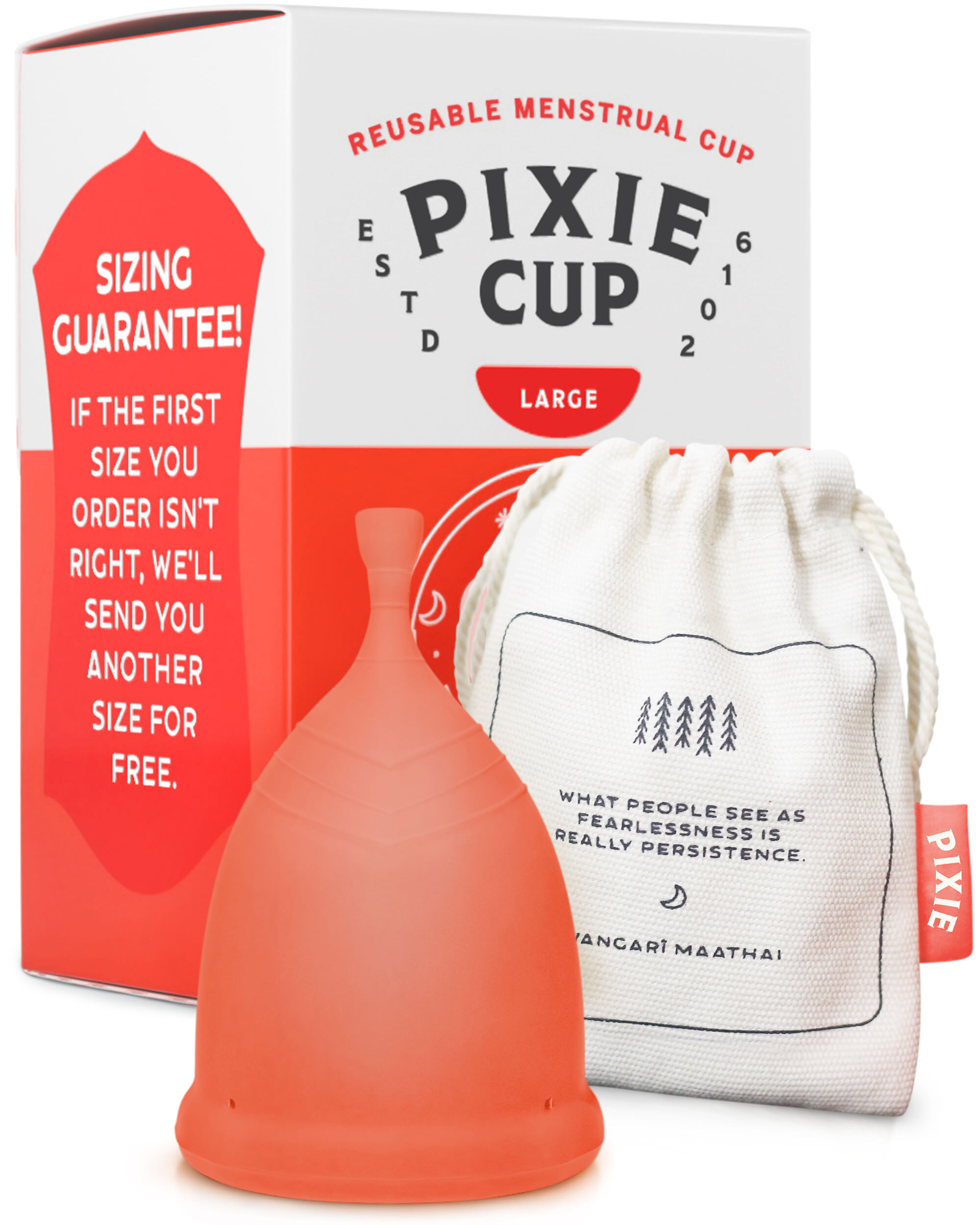 Pixie Menstrual Cup - Ranked 1 for Most Comfortable Reusable Period Cup - Includes Ebook Guide, Cleaning Wipes, Lube, & Storage Bag - Tampon and Pad Alternative - Buy One We Give One (Large) Pixie Cup