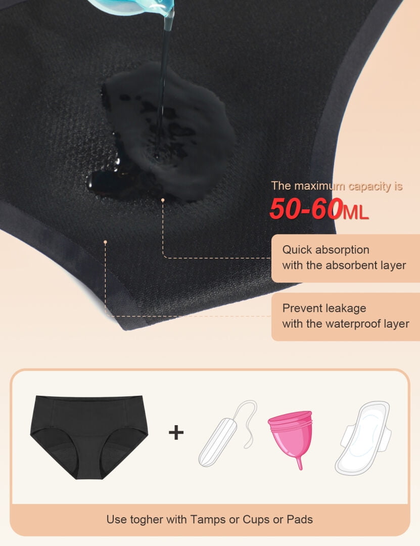 Женское Менструальное нижнее белье CARER Healthcare Overnight Leakproof Seamless Period Panties Heavy Flow 3PCS CARER Healthcare