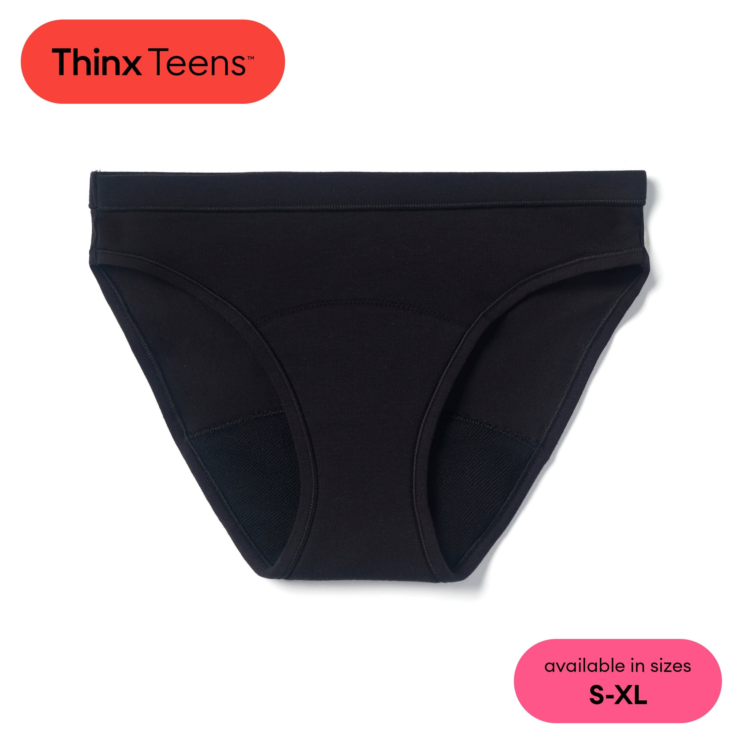 Женское Менструальное нижнее белье Thinx Teens Super Absorbency Cotton Bikini, Размер Extra Large, Черный Thinx