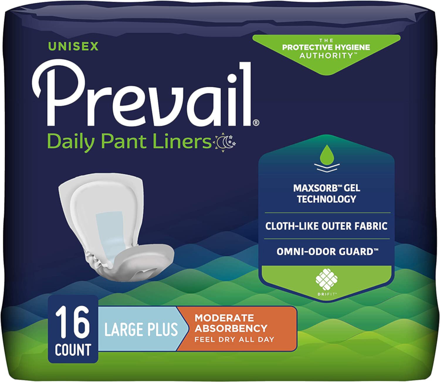 Prevail Incontinence Daily Pant Liners, Unisex, Moderate Absorbency, Large Plus, 16 Count, 4 Pack Prevail