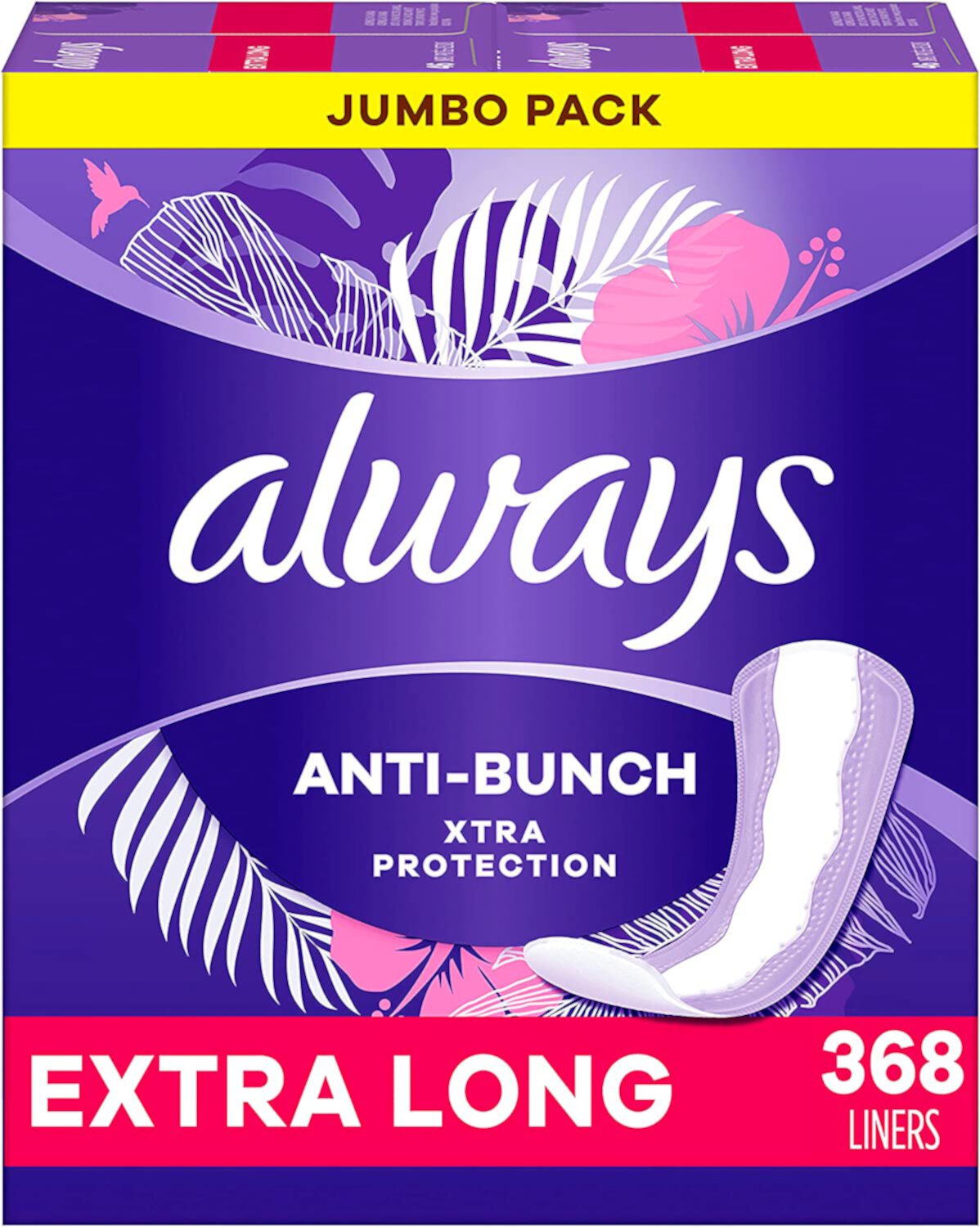 Always Anti-Bunch Xtra Protection Absorbency Daily Liners for Women, Extra Long, Unscented, 92 Count x 4 Packs (368 Count Total) Visit the Always Store